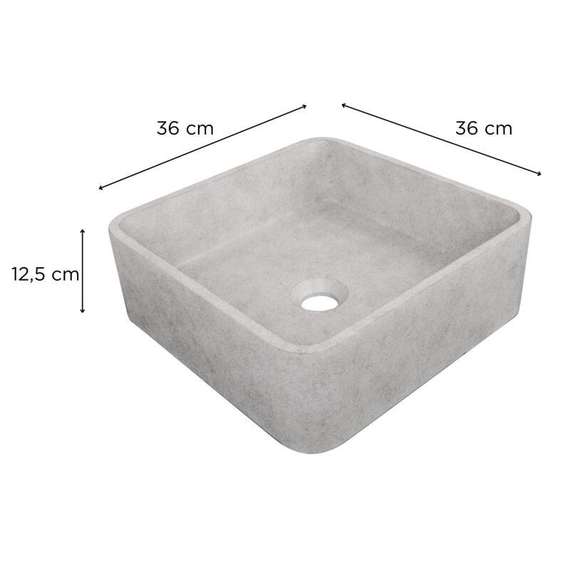 Vasque à poser carrée en béton brossé 36x36cm ARTEA + bonde JAMES