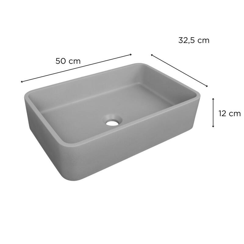 Vasque à poser rectangulaire en béton lisse 50x32,5cm ALAN + bonde JAMES