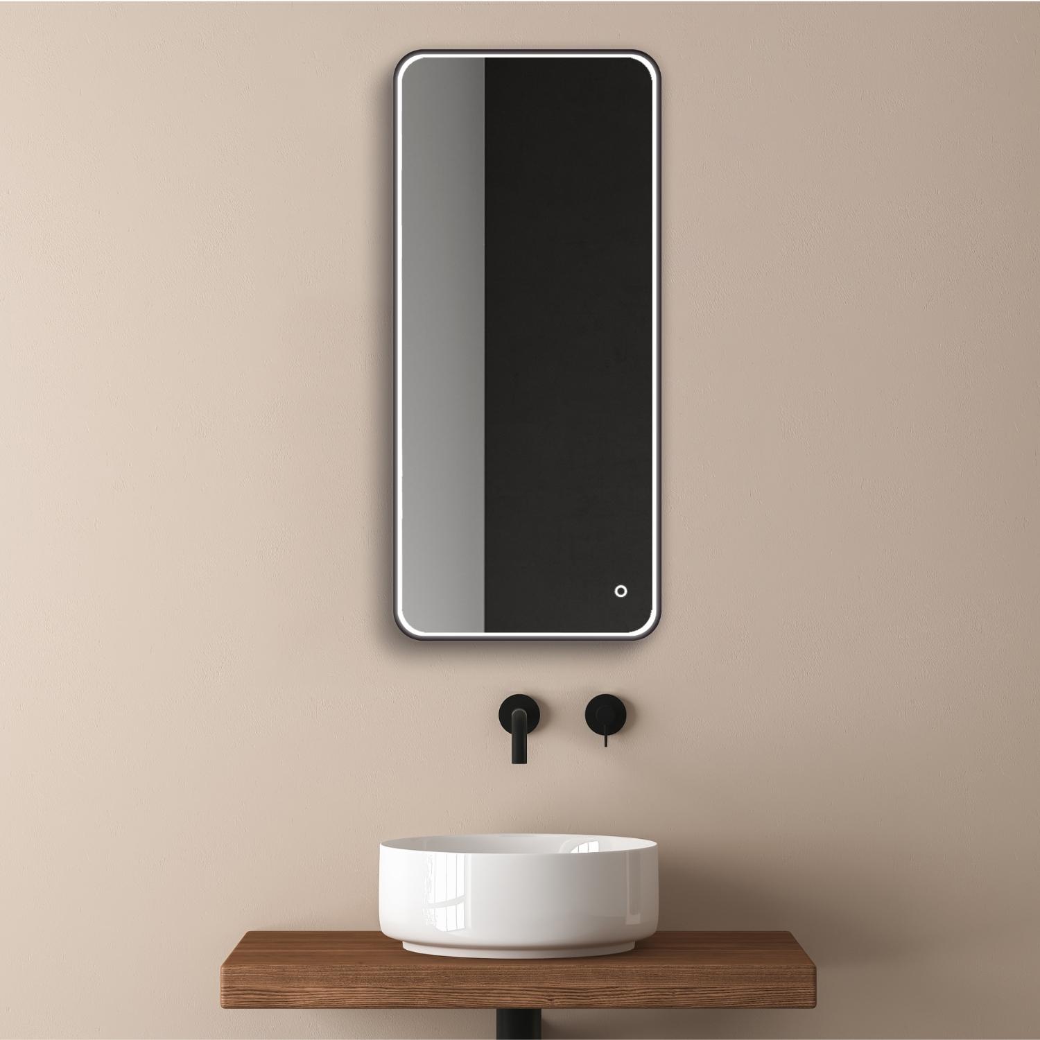 Miroir LED rectangulaire 90x40cm avec cadre alu noir