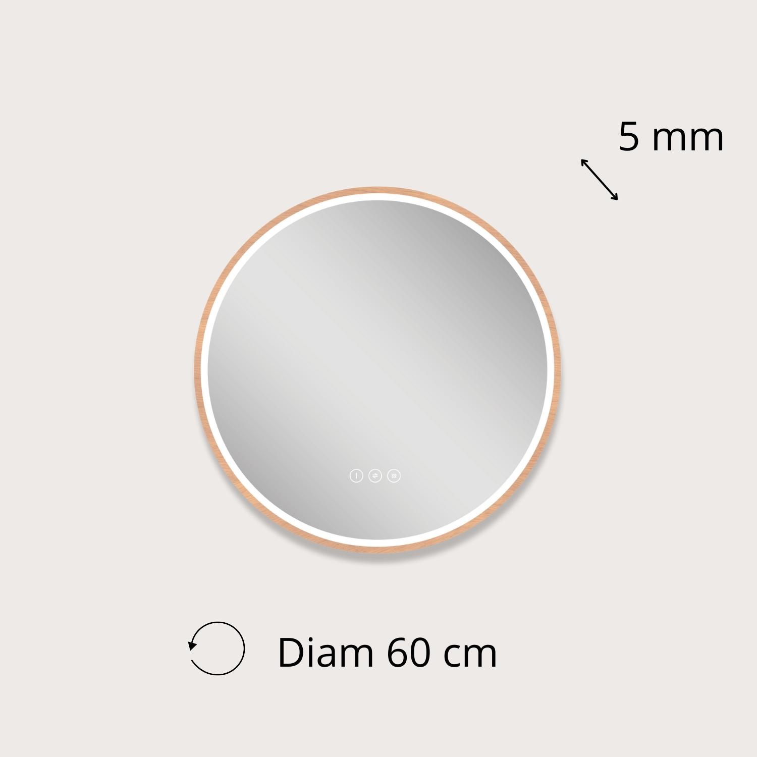 Miroir LED rond D60 cm avec cadre en bois