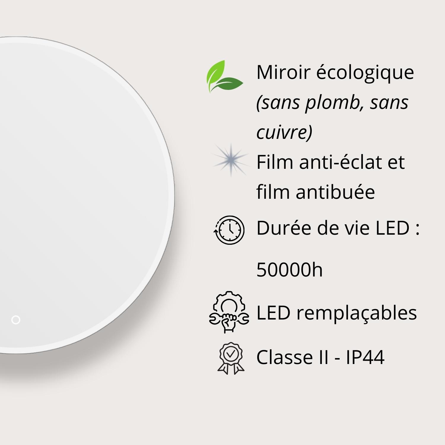 Miroir LED rond avec cadre rétroéclairé