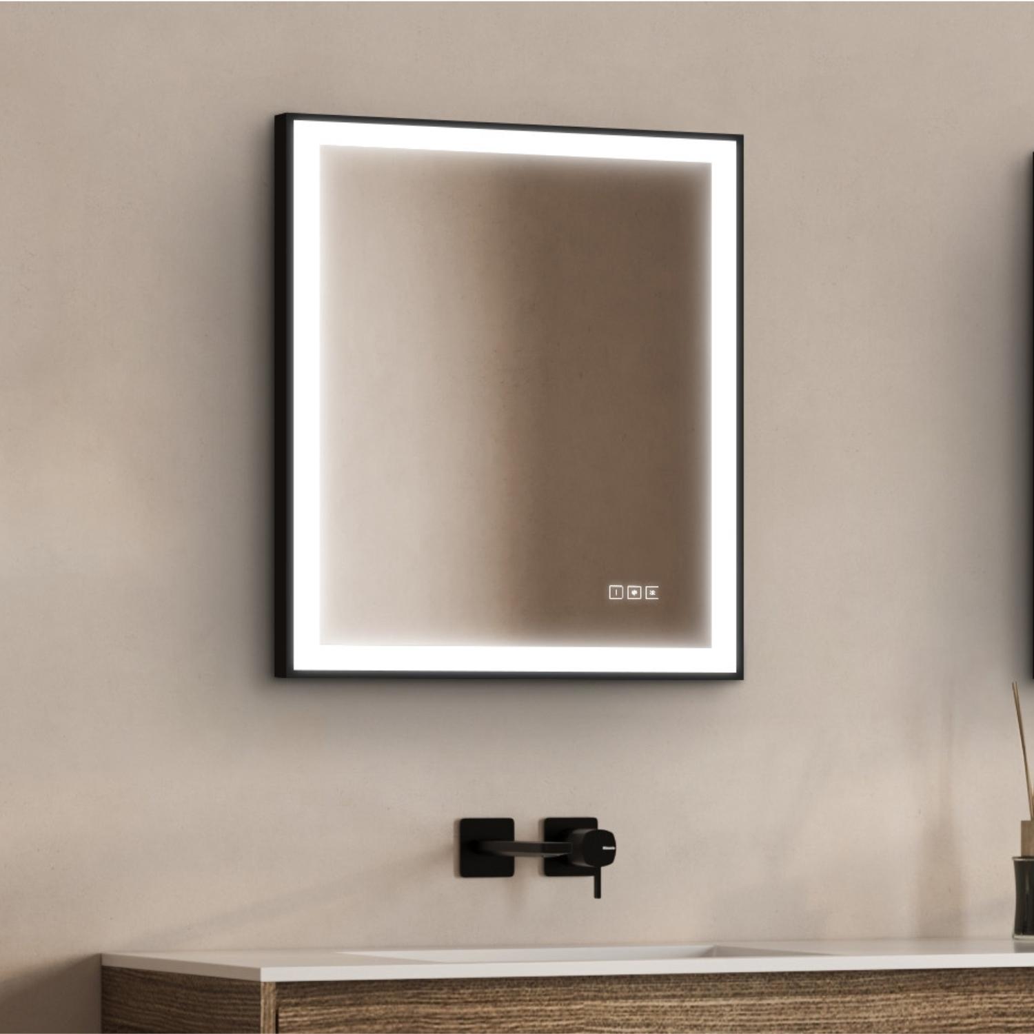 Miroir LED rectangulaire H75cm avec cadre alu noir