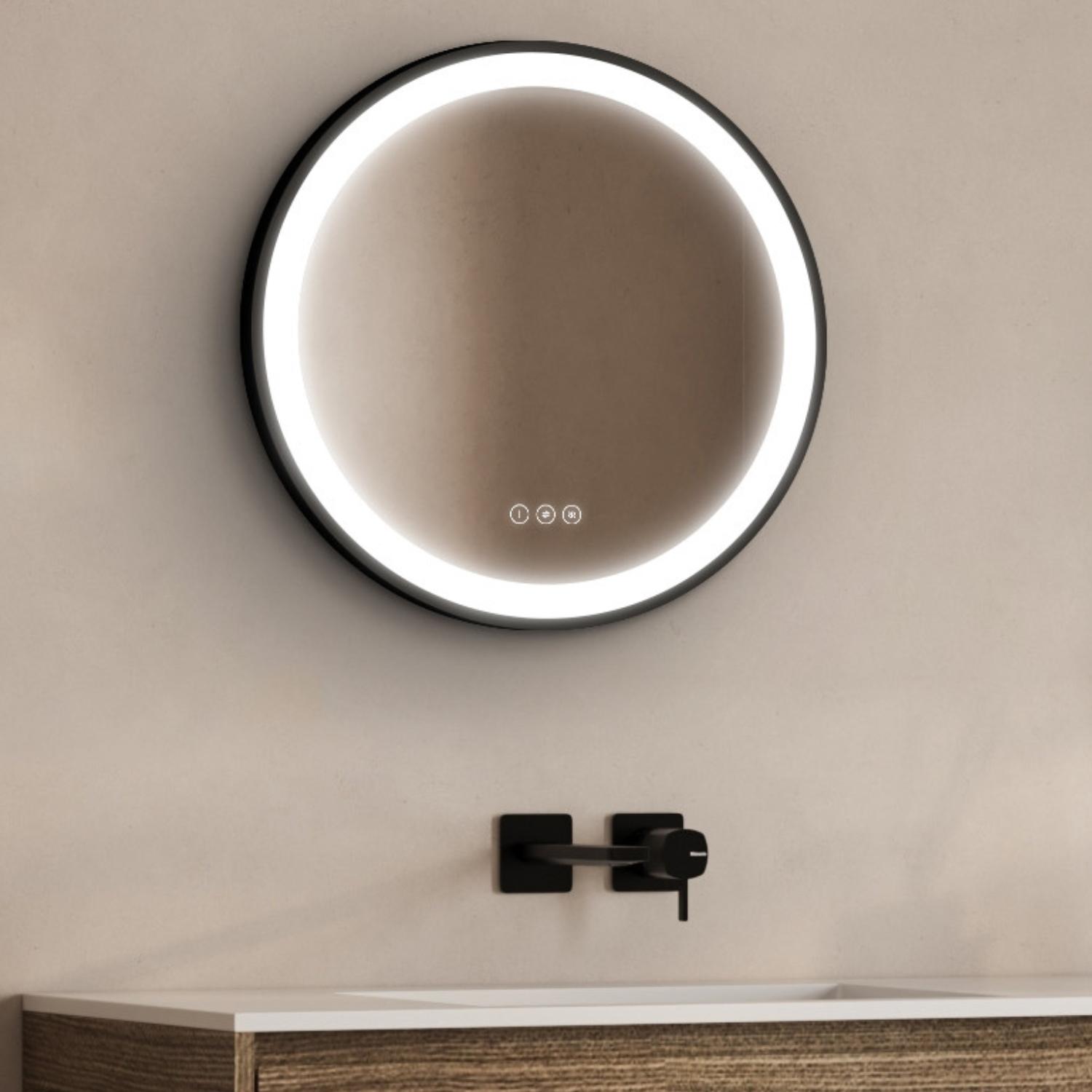 Miroir LED rond D60/120cm avec cadre alu noir