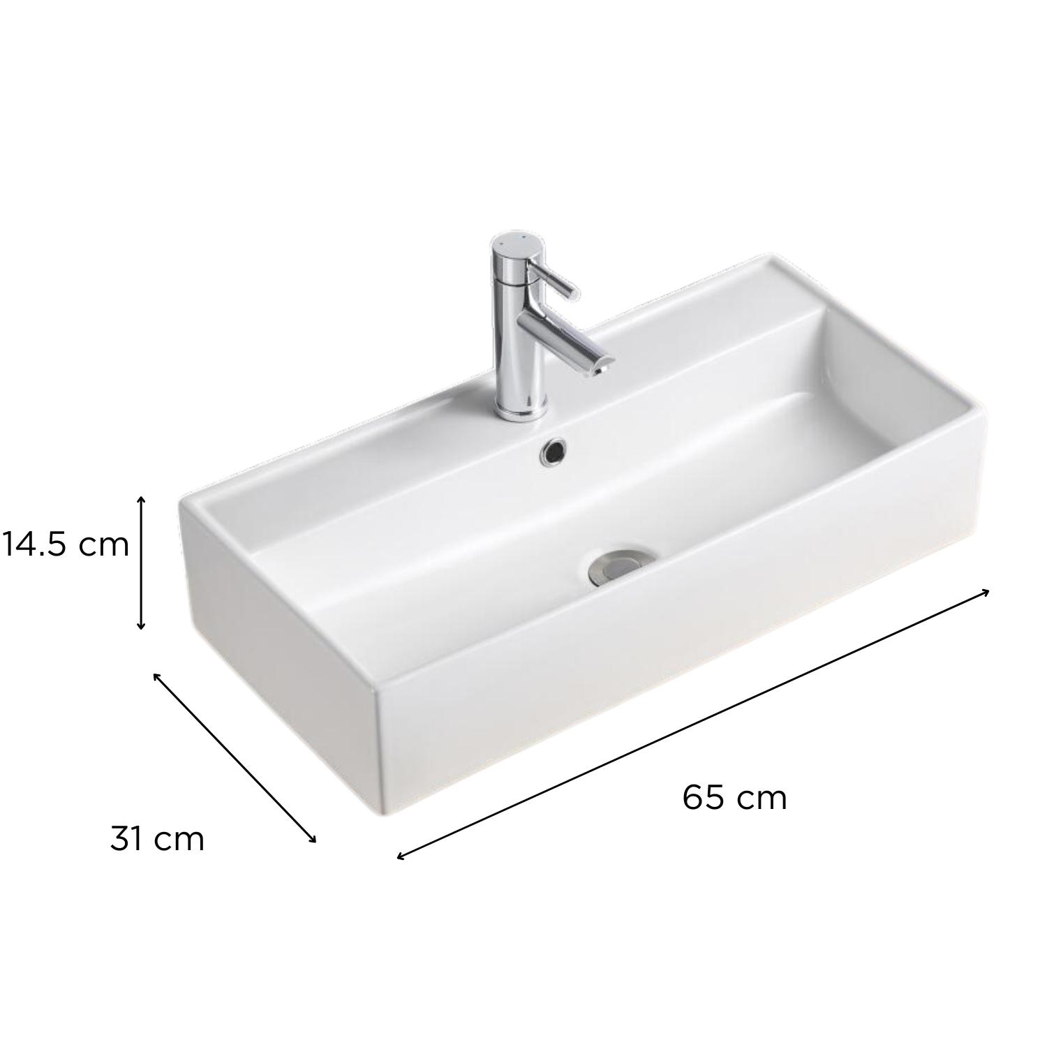 Vasque à poser ou suspendre rectangle en céramique blanche 65x31cm
