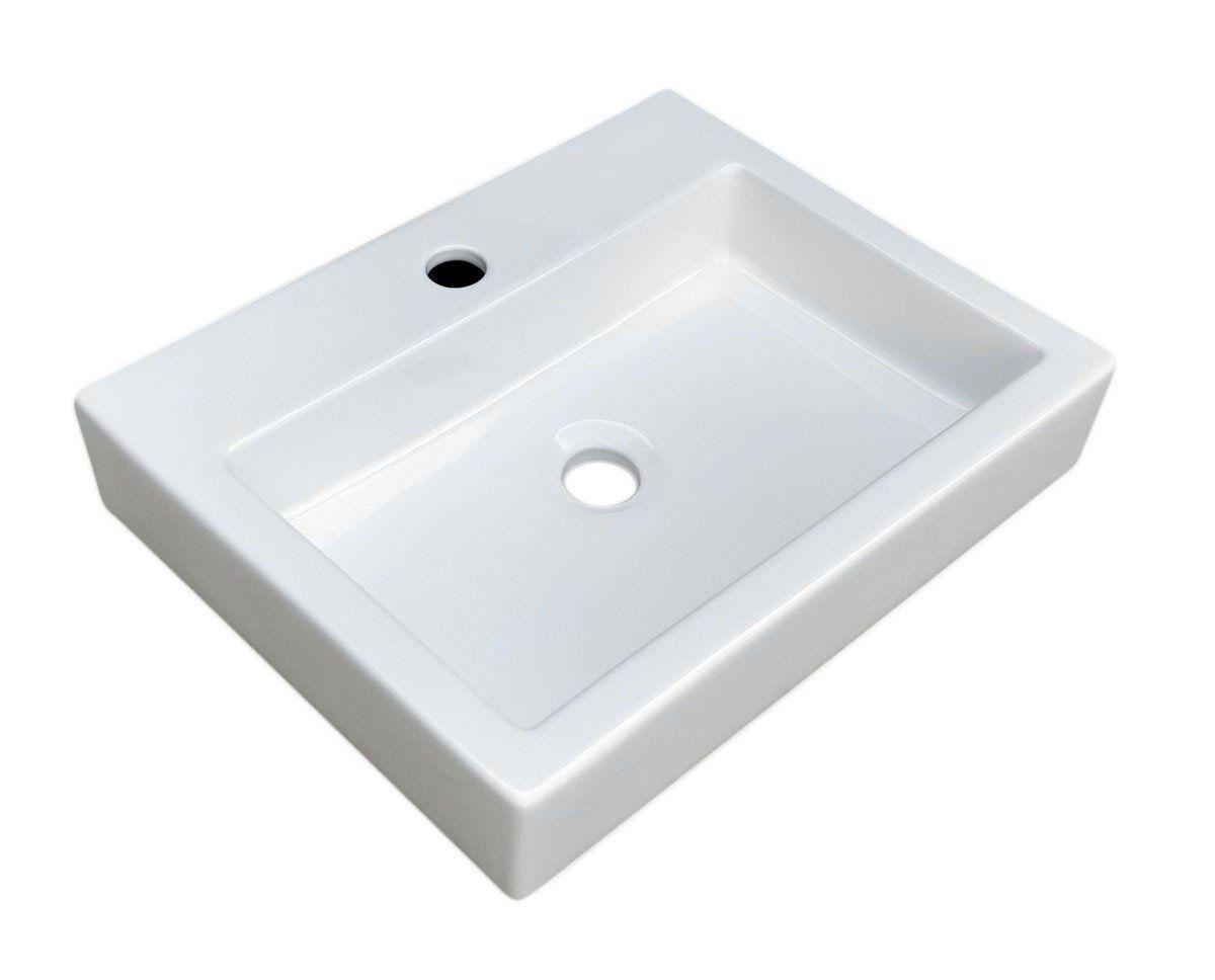 Vasque blanche à poser rectangulaire 48x38cm en céramique - PADI - Vue sur fond blanc