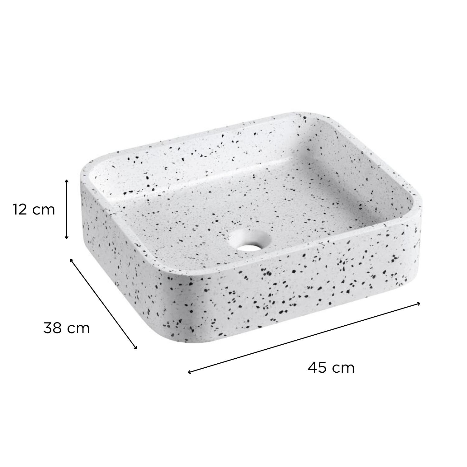 Vasque à poser rectangulaire en terrazzo blanc L45xP38cm - MILA - Vue avec dimensions