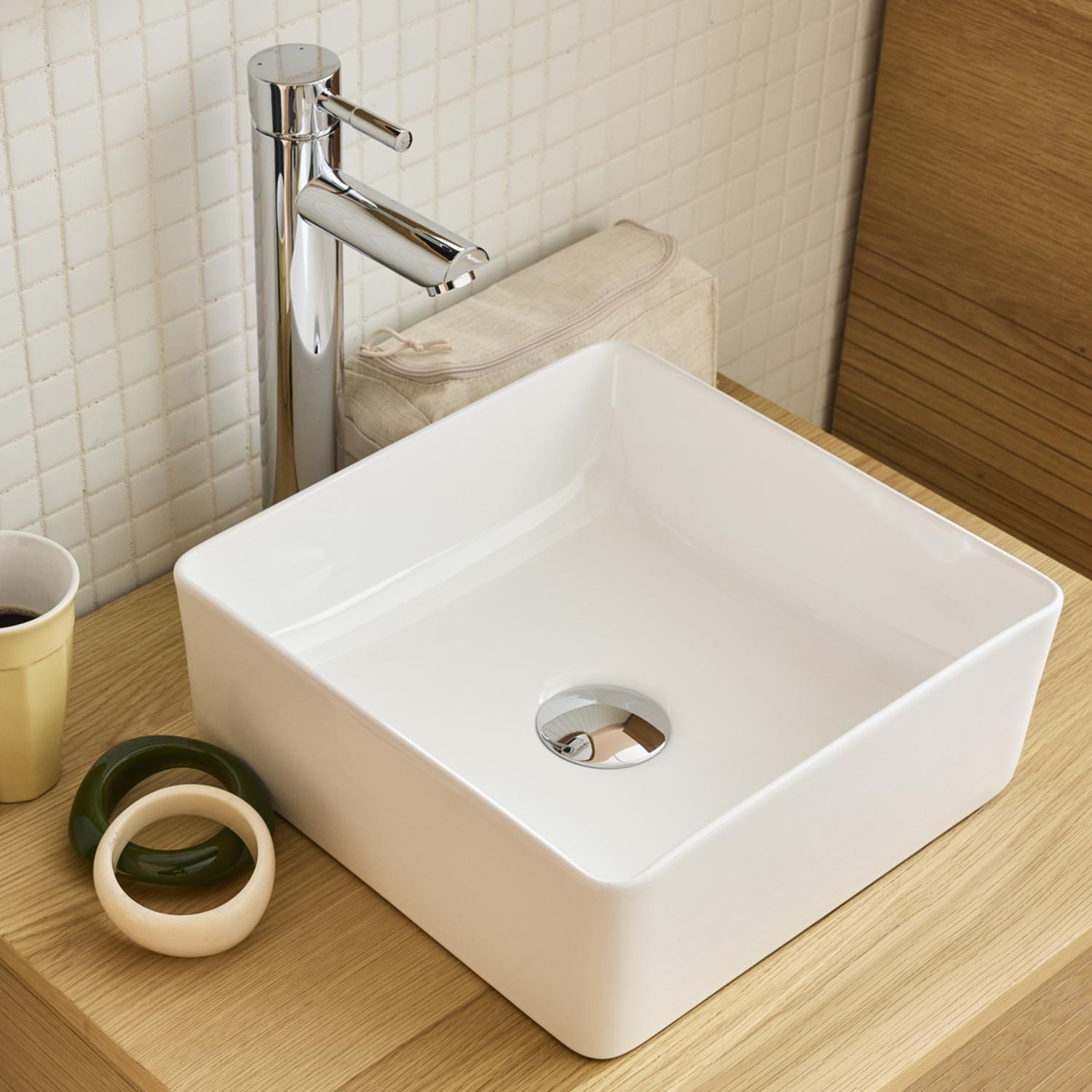 Vasque à poser carrée en céramique blanche 30cm