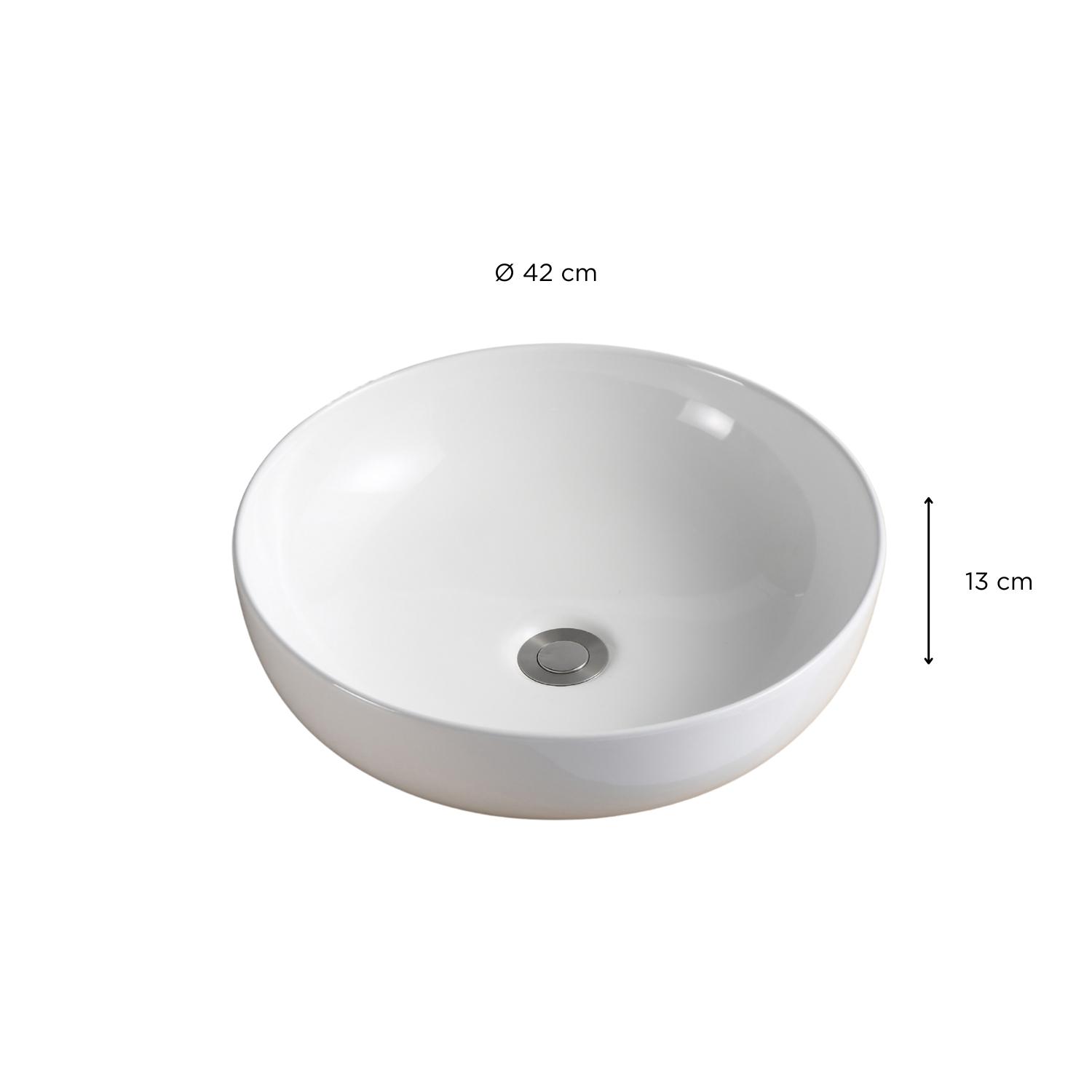 Vasque à poser ronde en céramique blanche 42cm