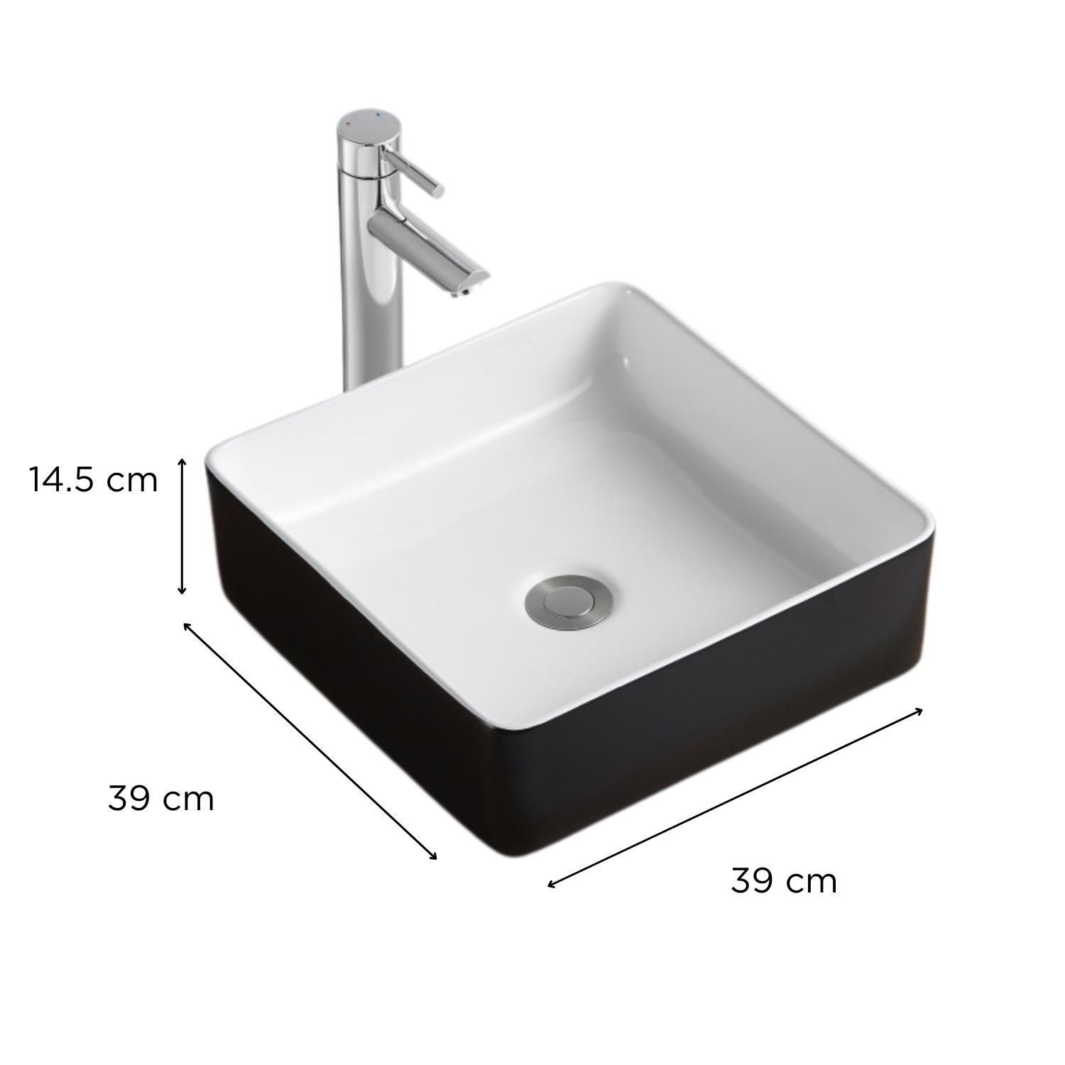 Vasque à poser carrée en céramique bicolore noir et blanc 36cm