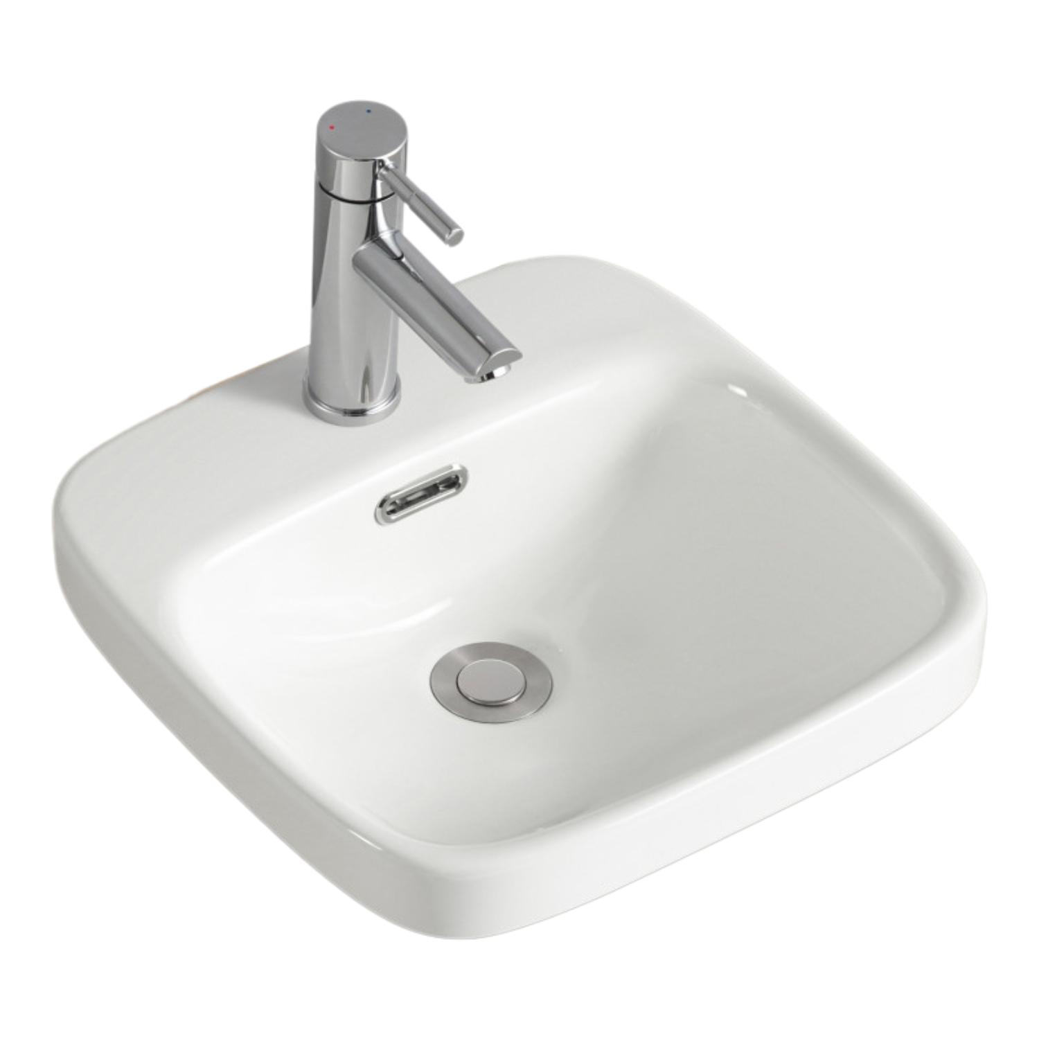 Vasque semi encastrée carrée en céramique blanche 37cm