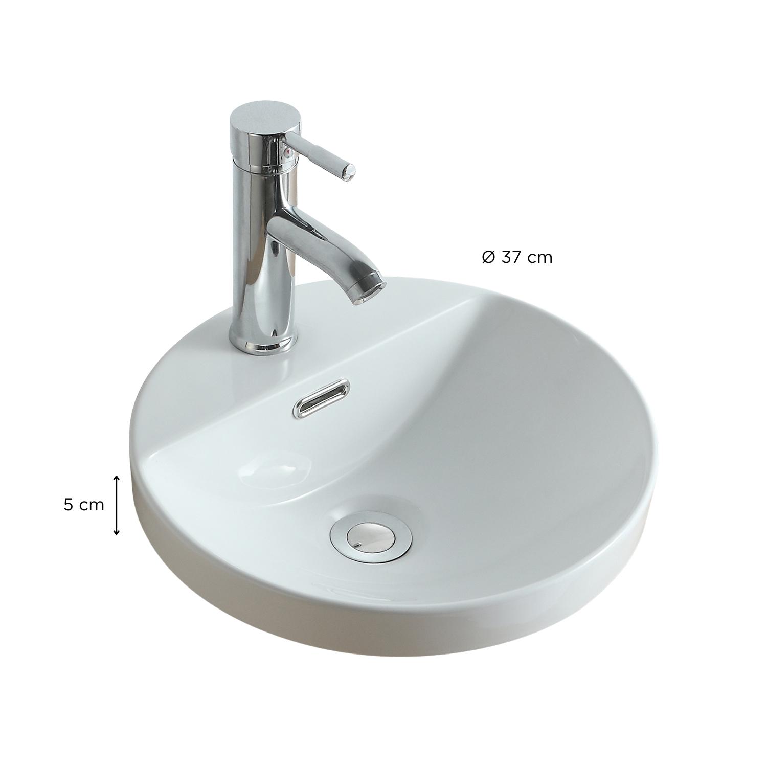 Vasque semi encastrée ronde en céramique blanche 37cm