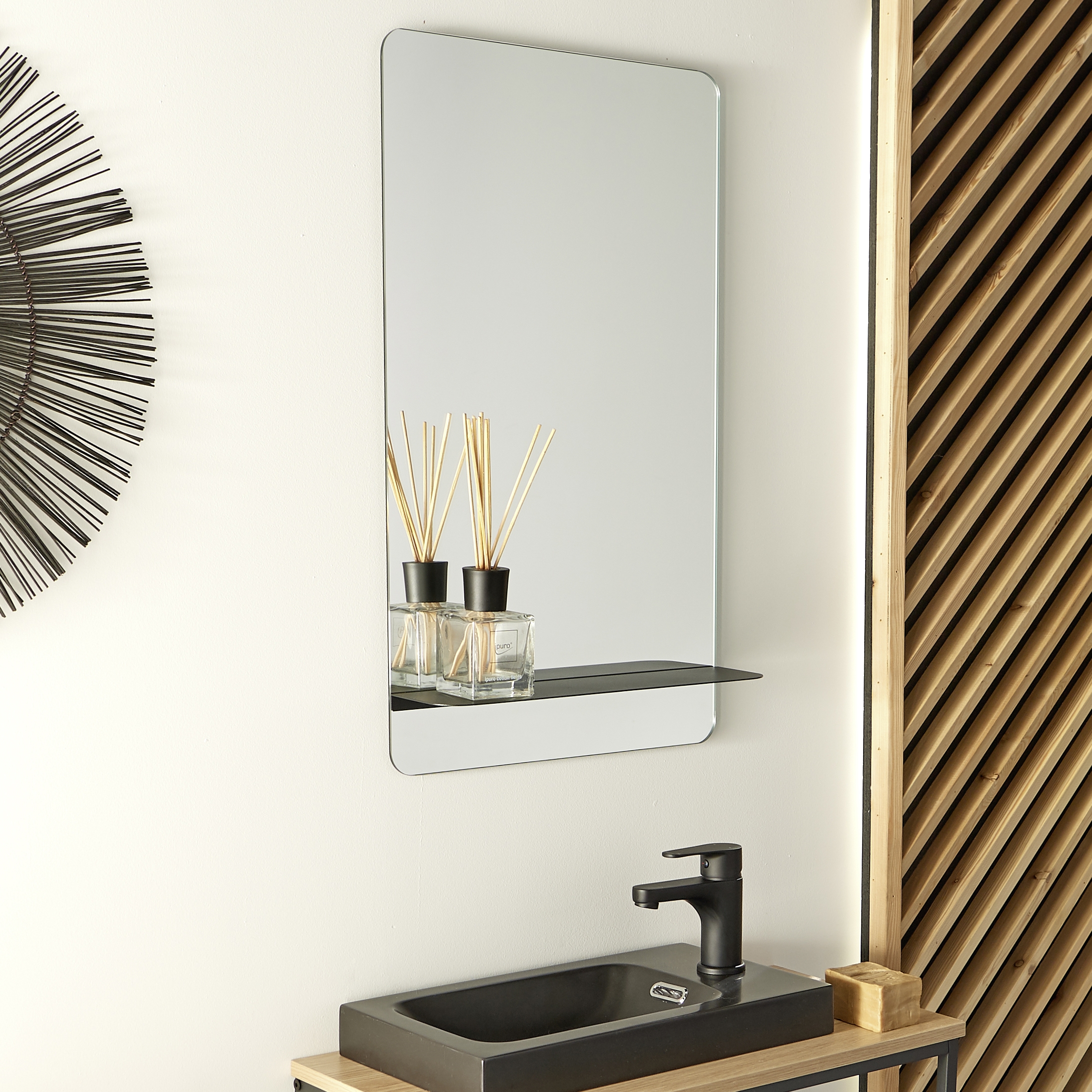 Miroir rectangulaire avec tablette noire 40 x 70 cm SIMONA