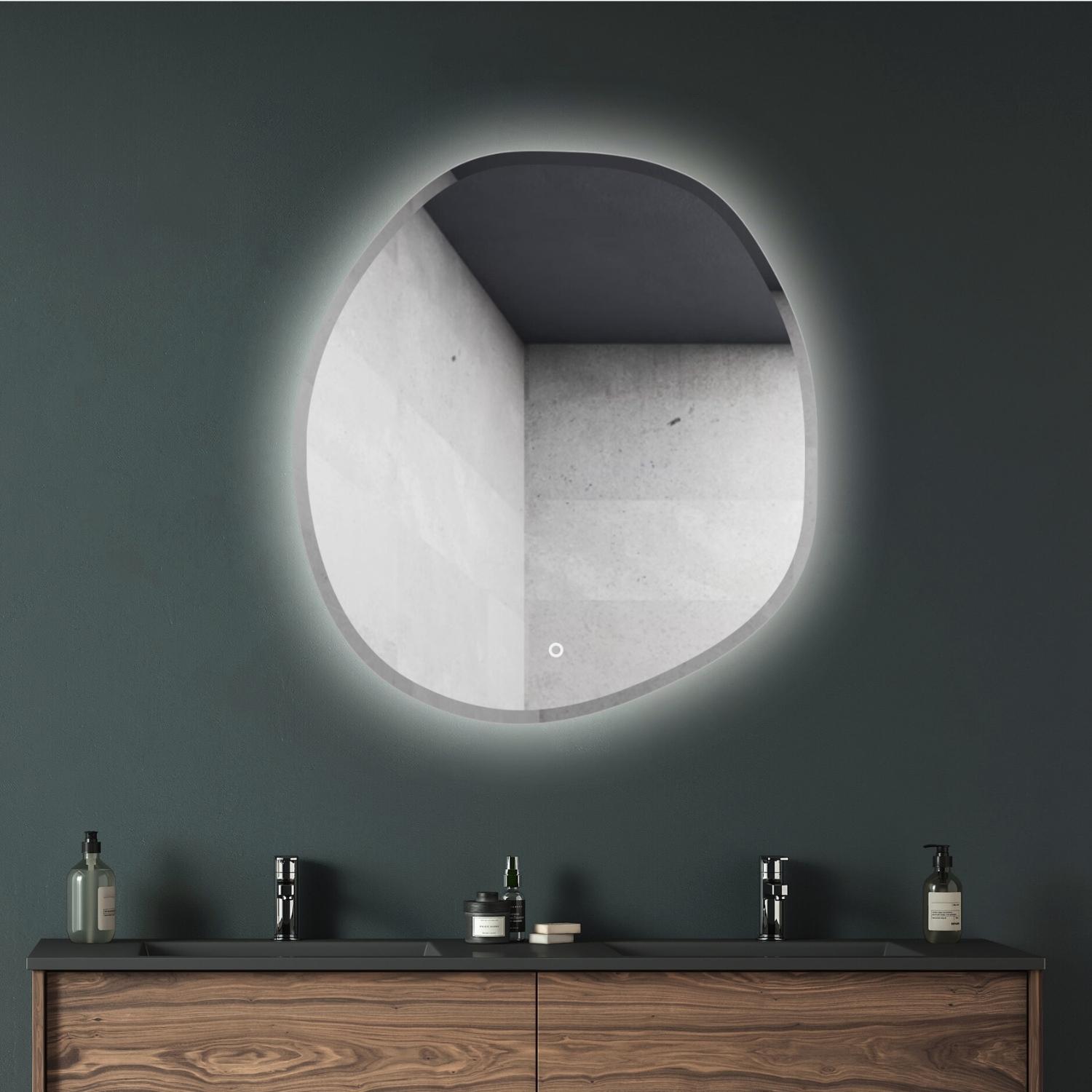 Miroir LED organique D60/80cm à bords biseautés