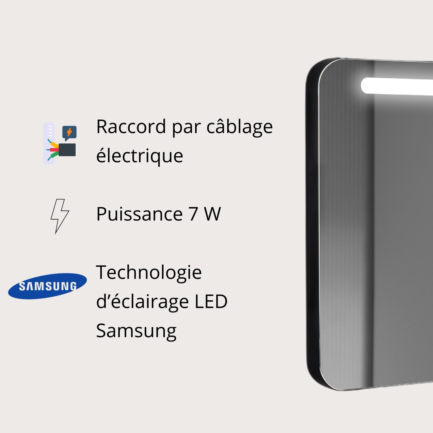 Miroir LED avec cadre en alu noir 60x70cm