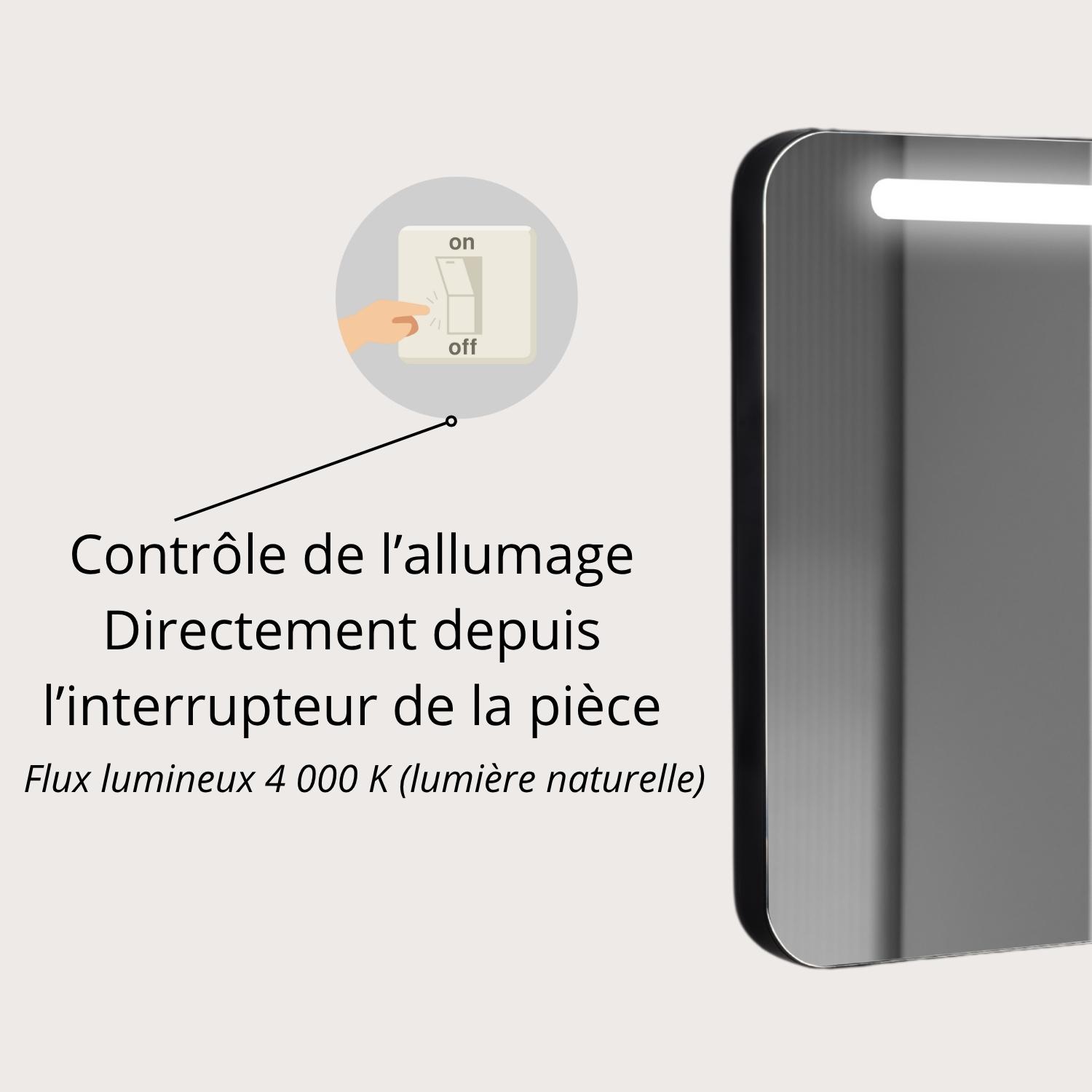 Miroir LED avec cadre en alu noir 60x70cm