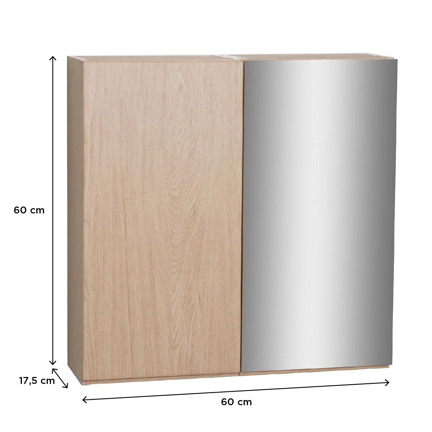 Armoire de toilette 60cm décor chêne porte + miroir