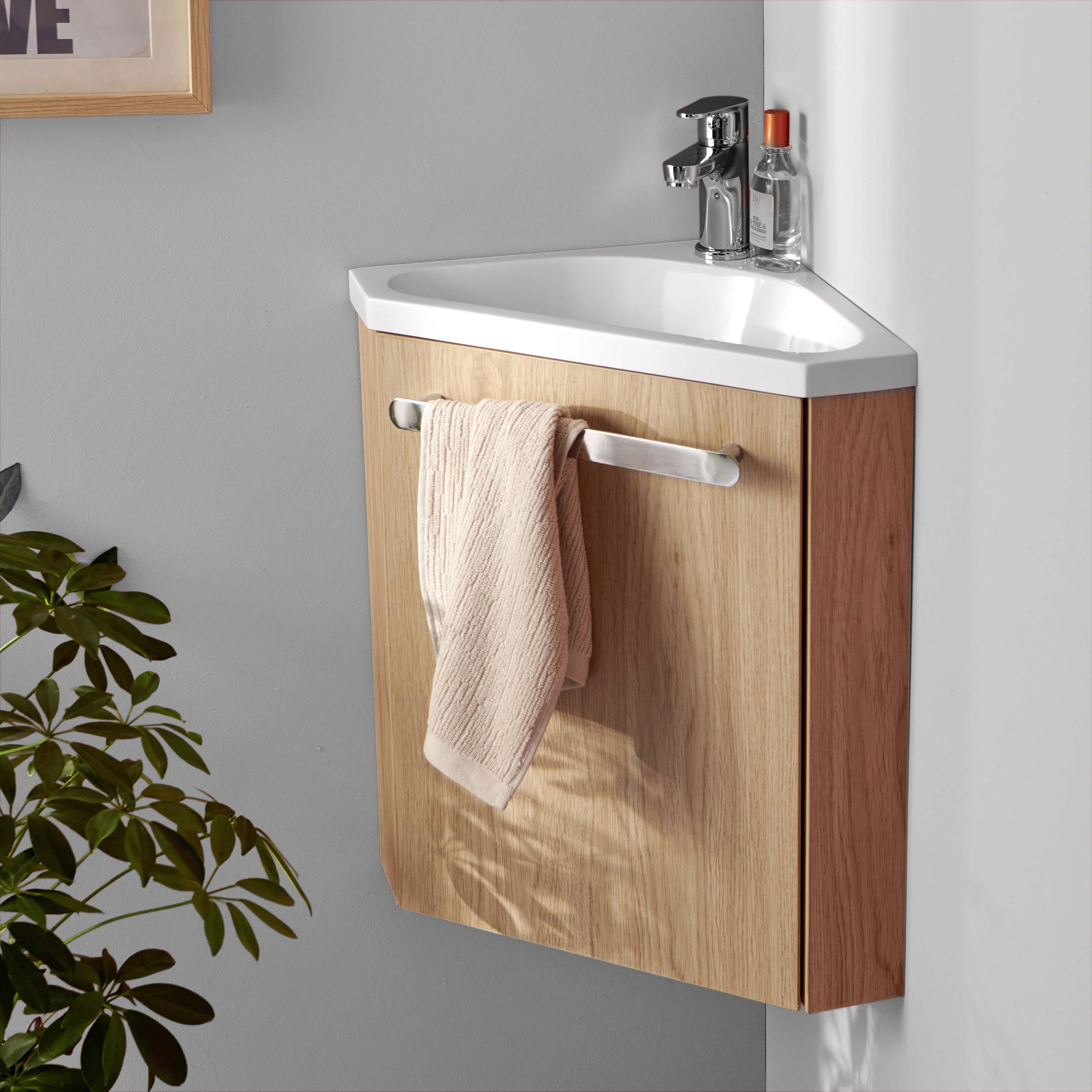 Meuble lave-mains d'angle décor chêne SKINO