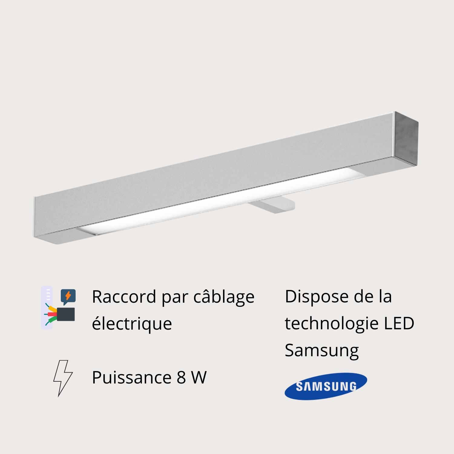Spot LED chromé rectangulaire  en plastique 30cm
