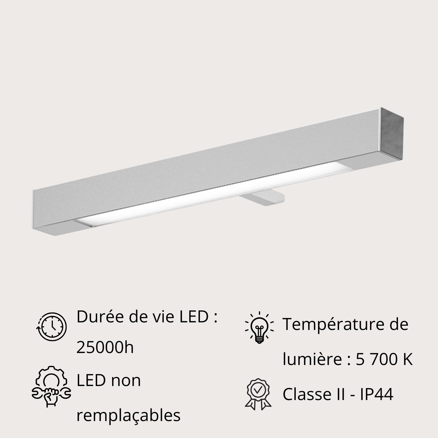 Spot LED chromé rectangulaire  en plastique 30cm
