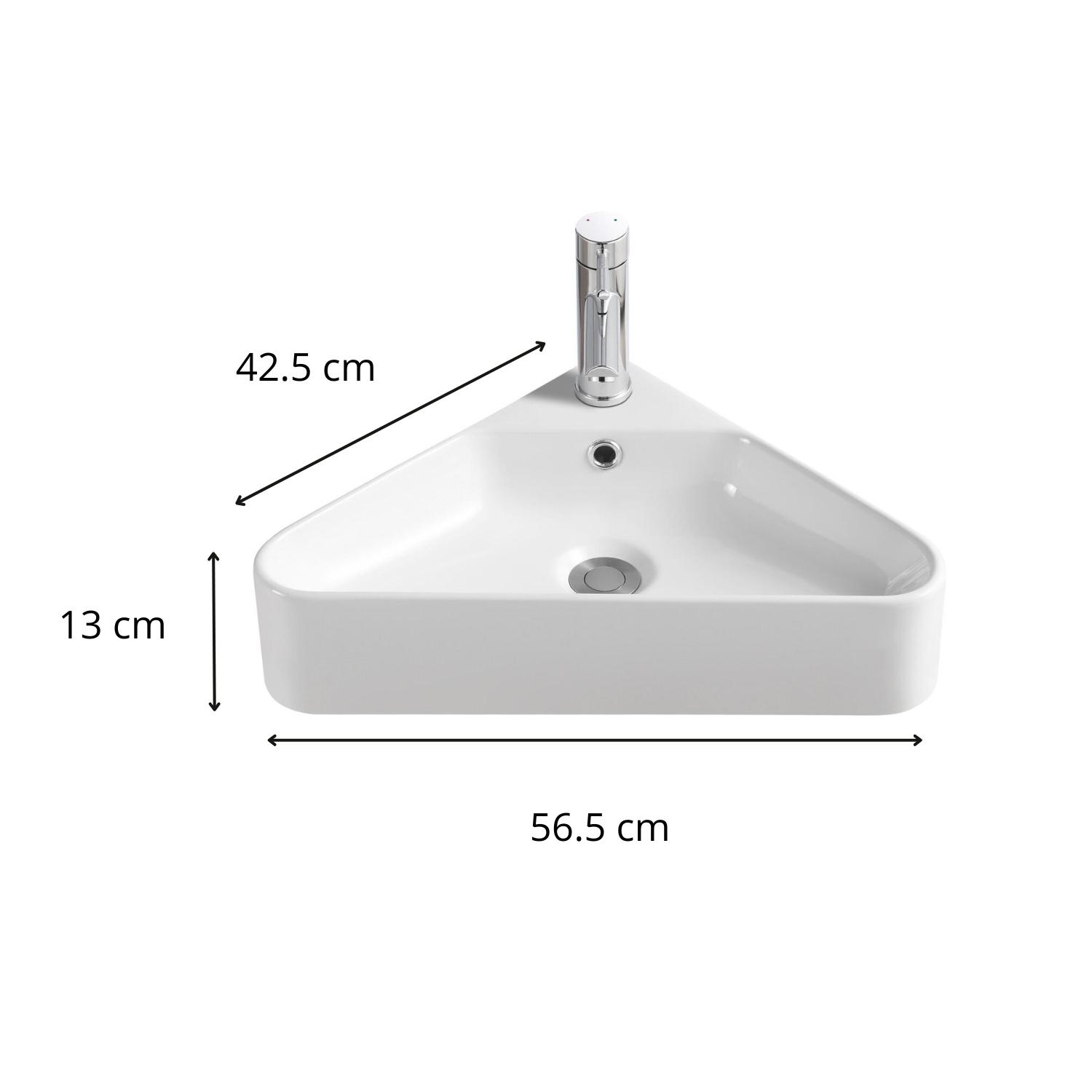 Vasque à suspendre d'angle en céramique blanche 42,5cm