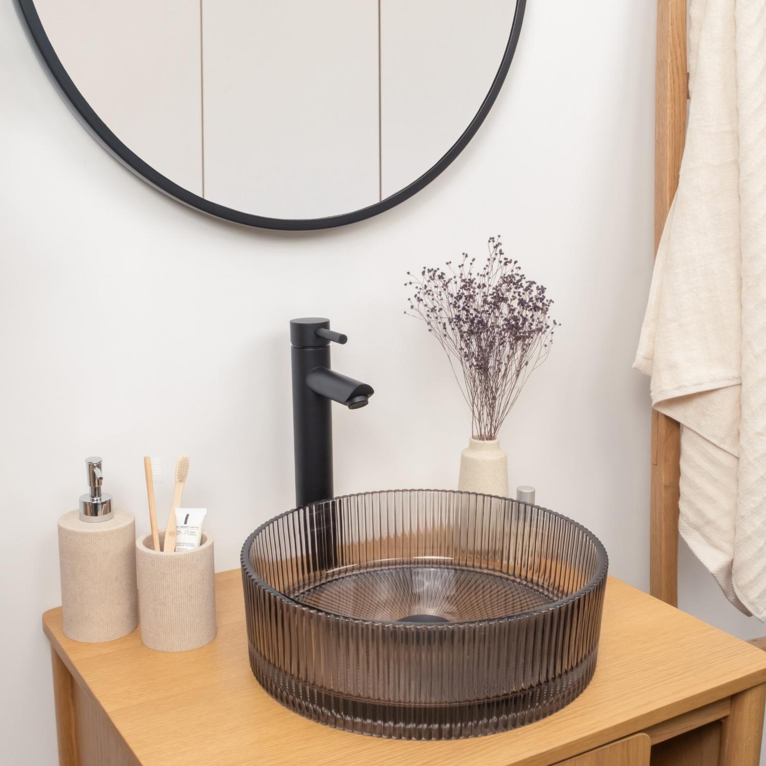Robinet de salle de bain mitigeur bec haut noir H29.7cm