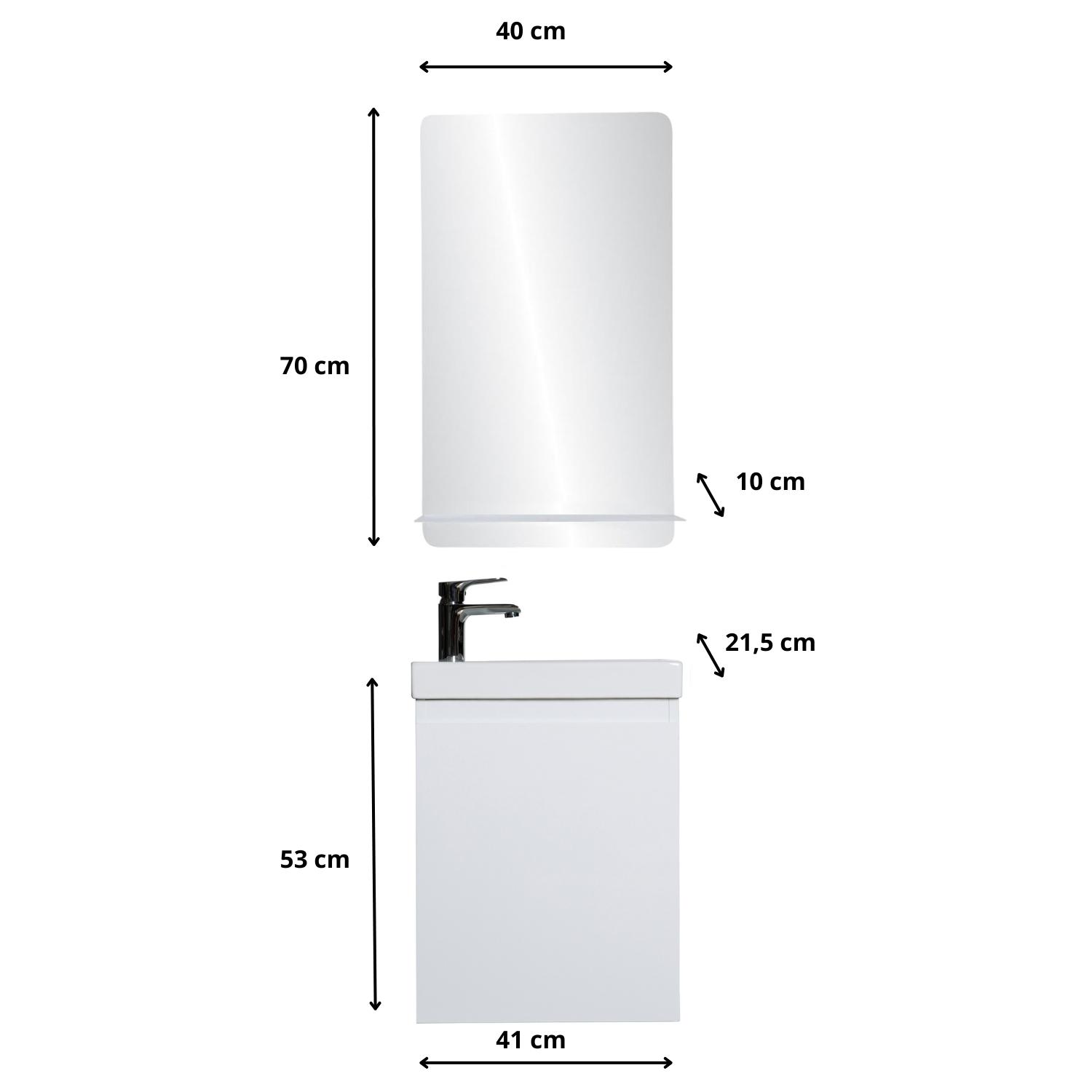Ensemble lave-mains suspendu + miroir tablette