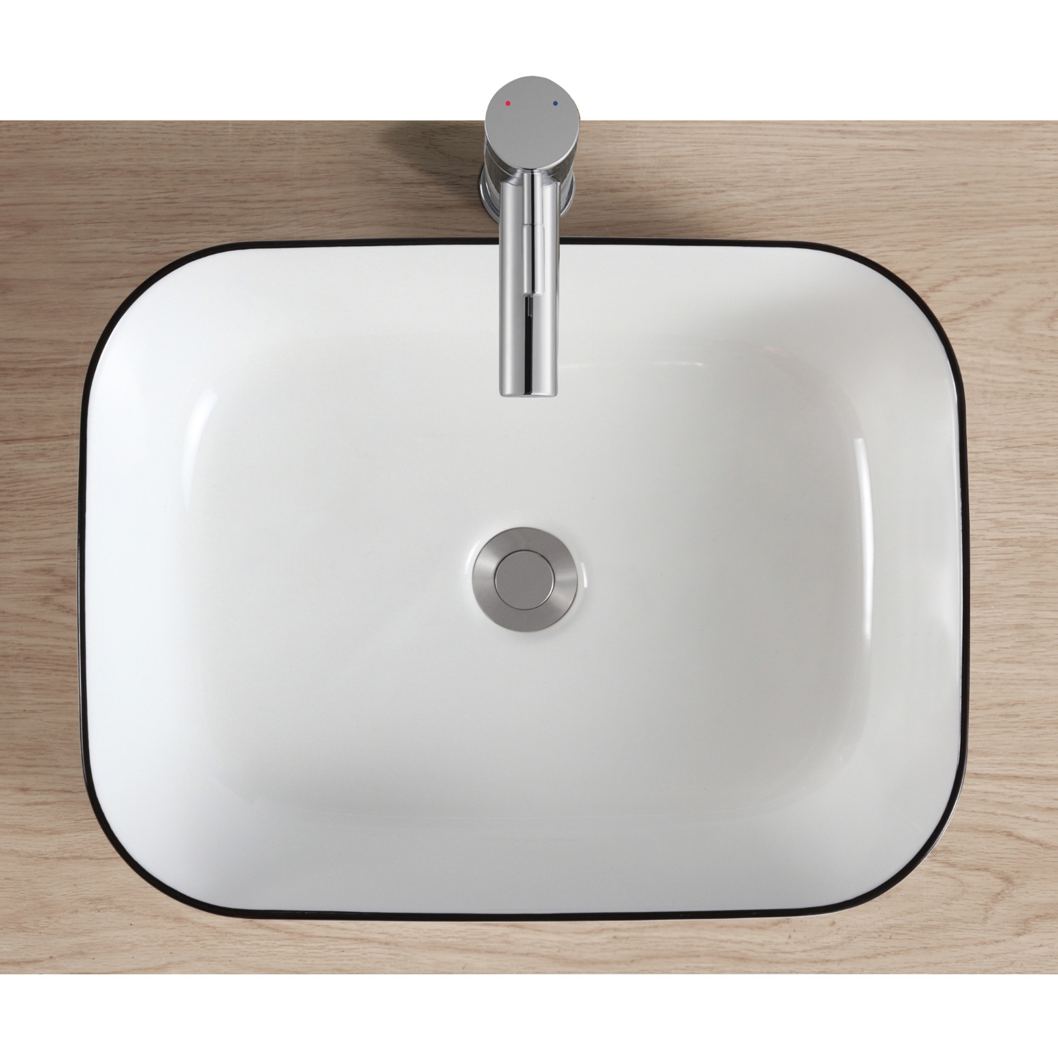 Vasque à poser rectangulaire bicolore blanche liseré noir 48cm ALIX.