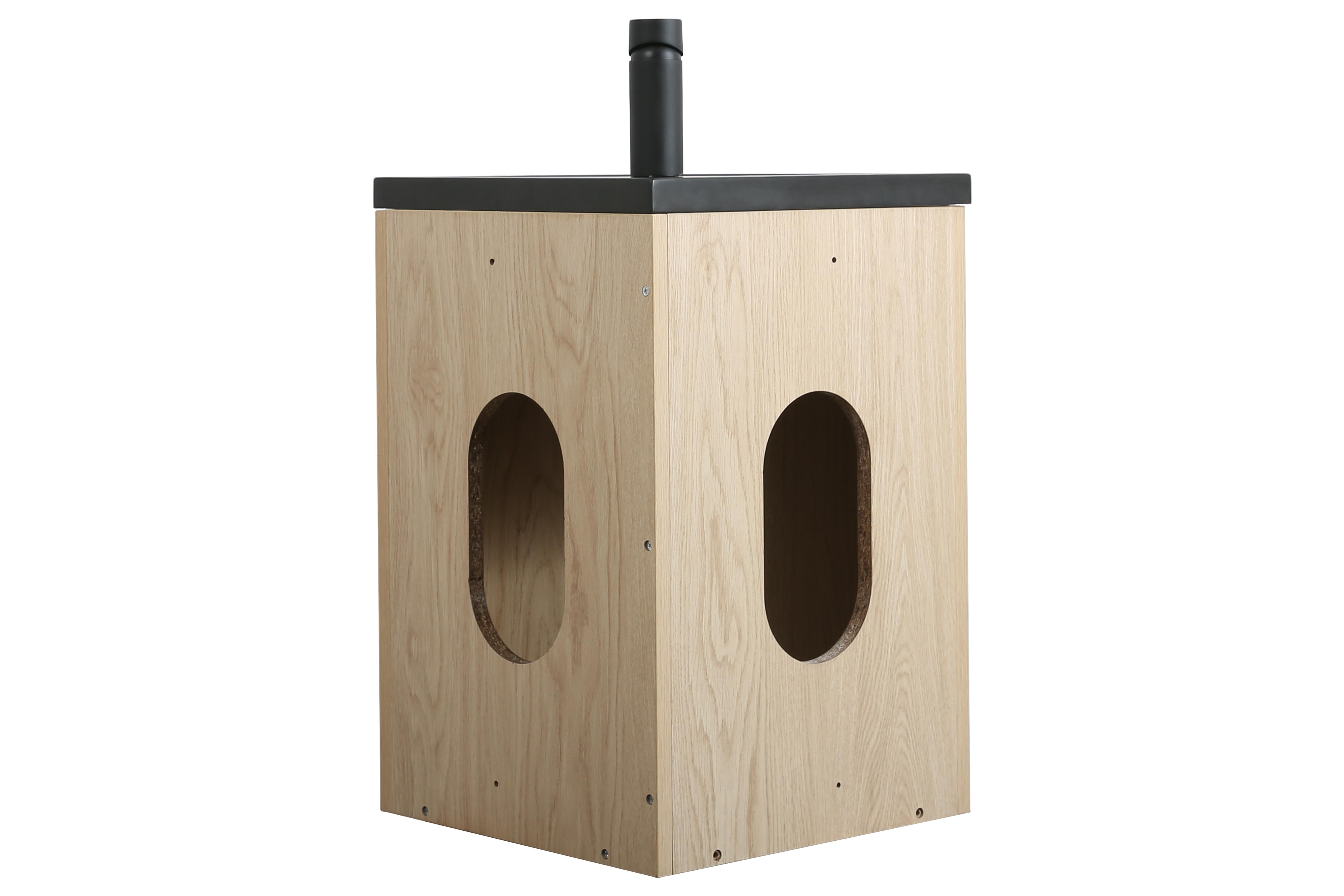 Ensemble meuble lave-mains d'angle décor chêne vasque noire SKINO avec robinet noir