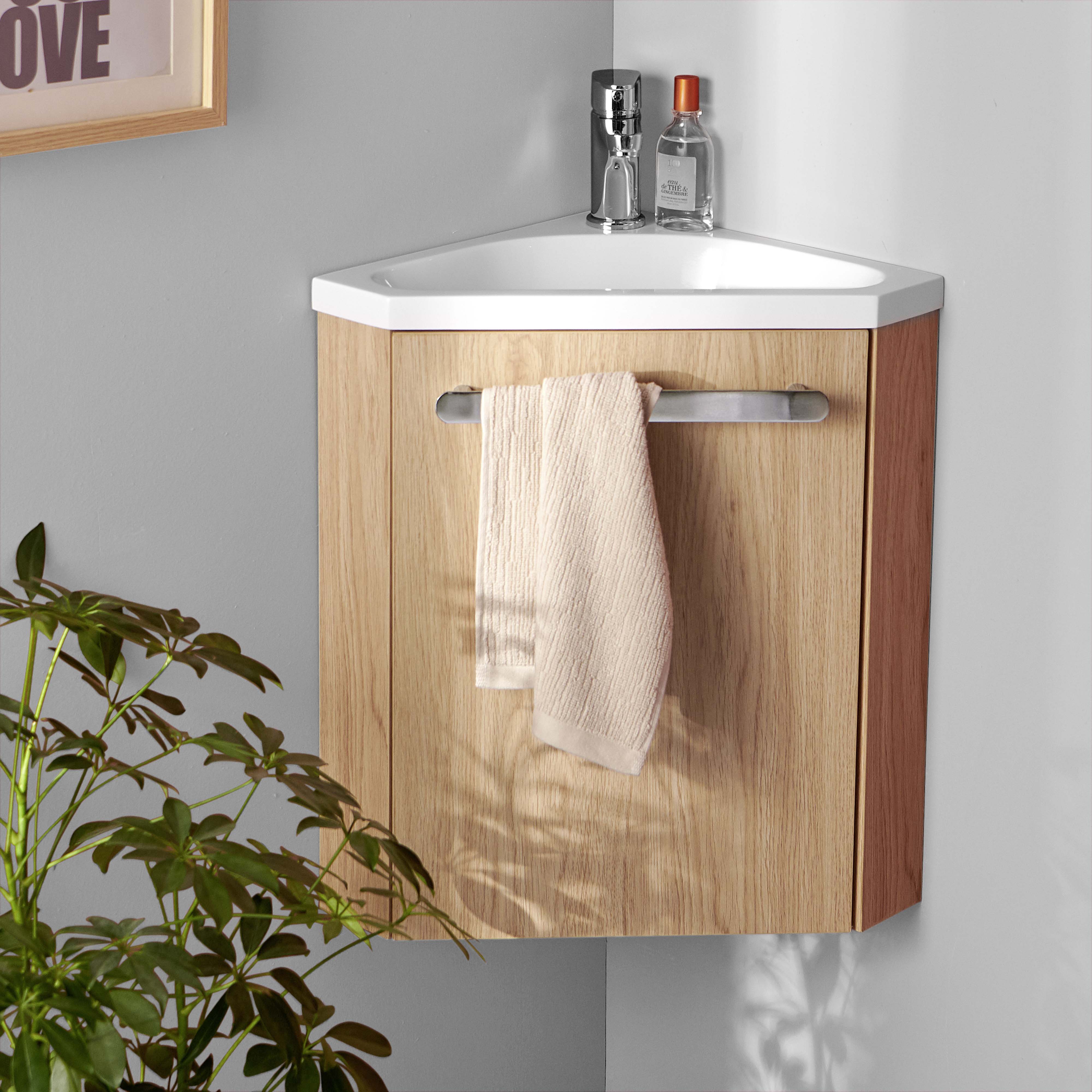 Ensemble meuble lave-mains d'angle blanc SKINO avec robinet chromé