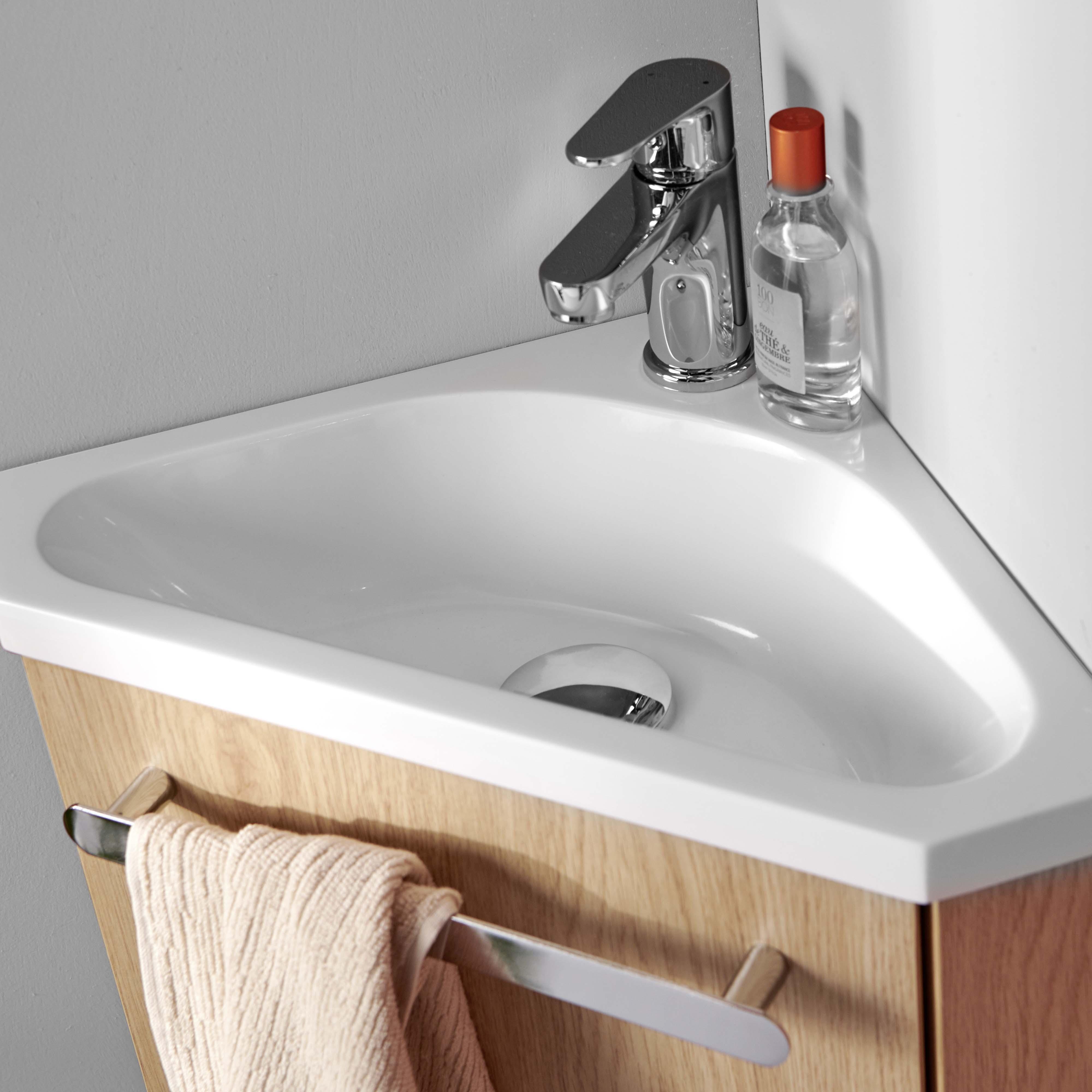 Ensemble meuble lave-mains d'angle blanc SKINO avec robinet chromé