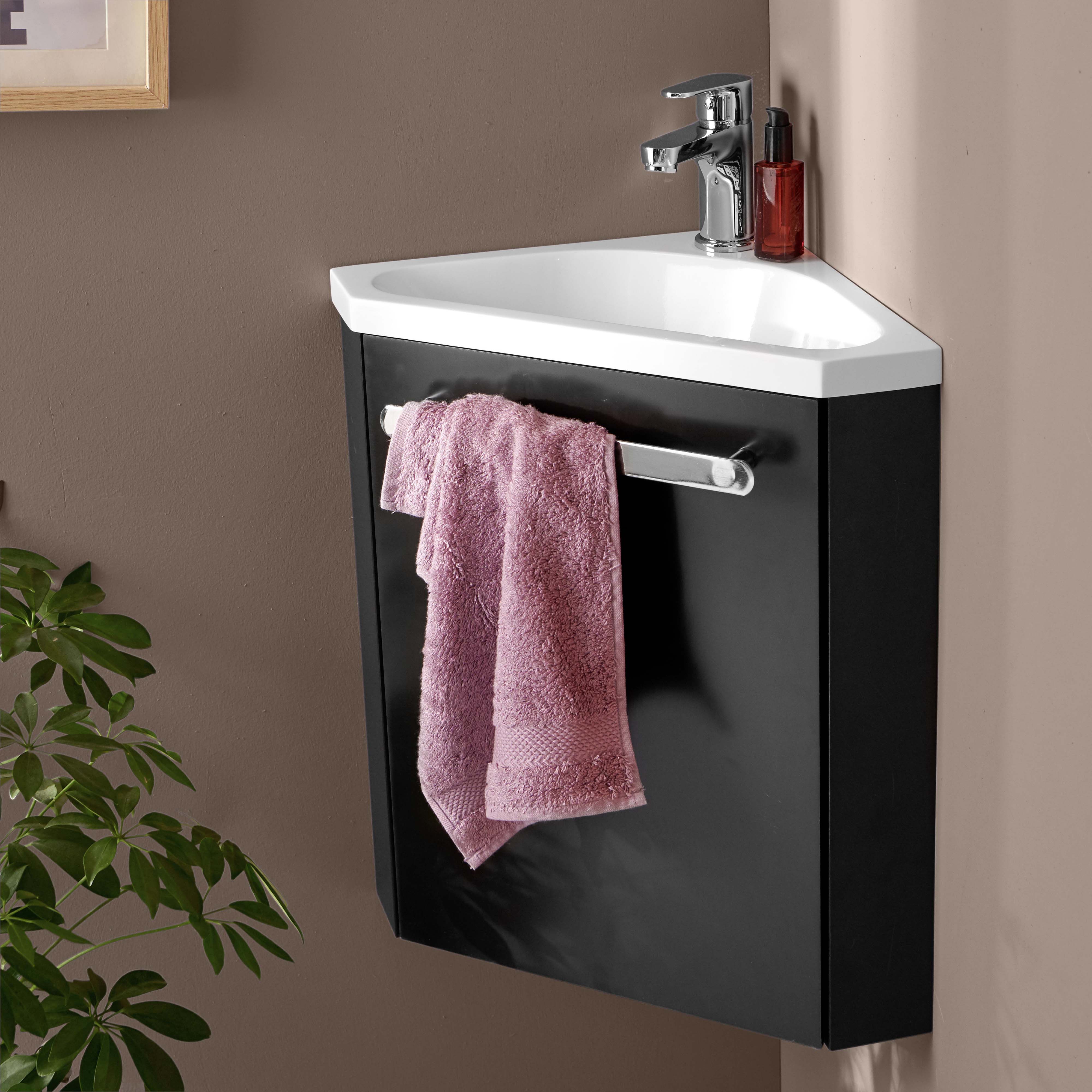 Ensemble meuble lave-mains d'angle blanc SKINO avec robinet chromé
