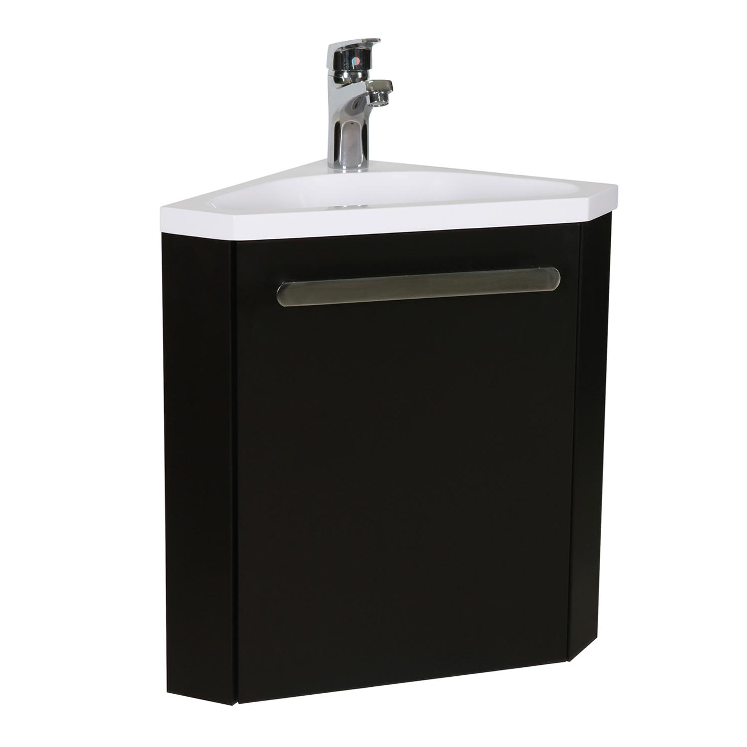 Ensemble meuble lave-mains d'angle blanc SKINO avec robinet chromé