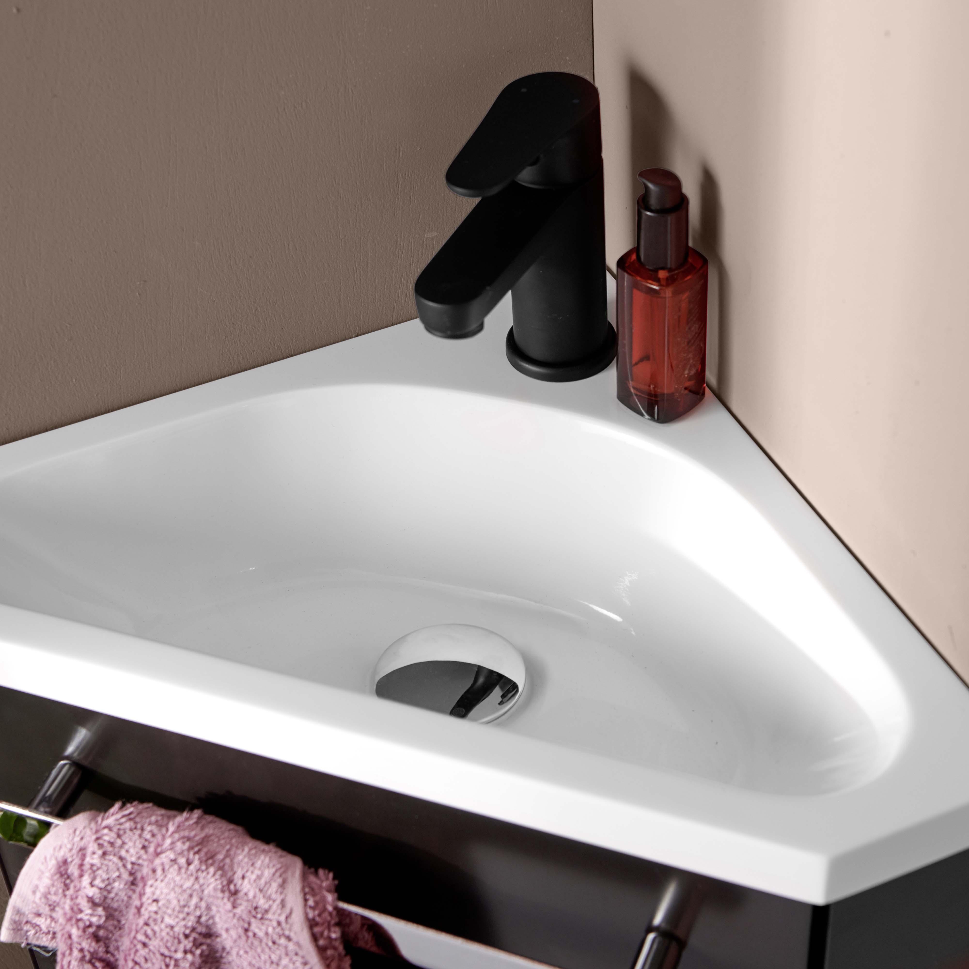 Ensemble meuble lave-mains d'angle blanc SKINO avec robinet chromé