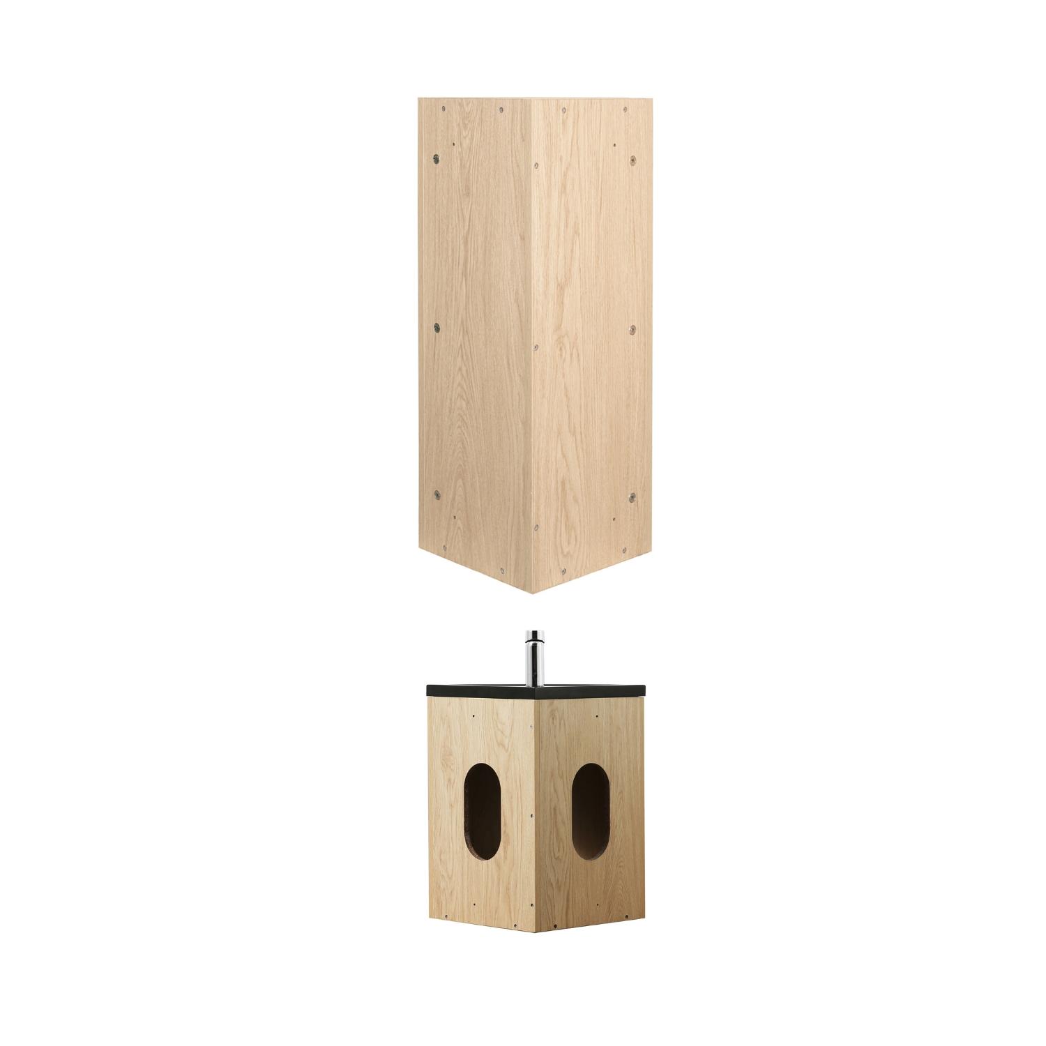 Ensemble lave-mains d'angle suspendu avec armoire d'angle décor chêne