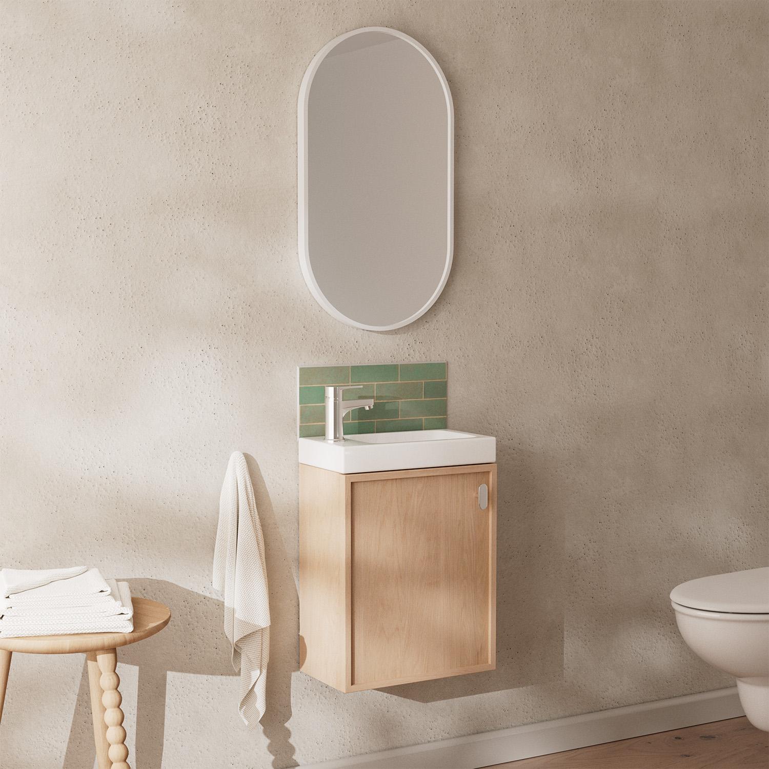 Ensemble lave-mains avec poignée chromée et miroir ovale blanc