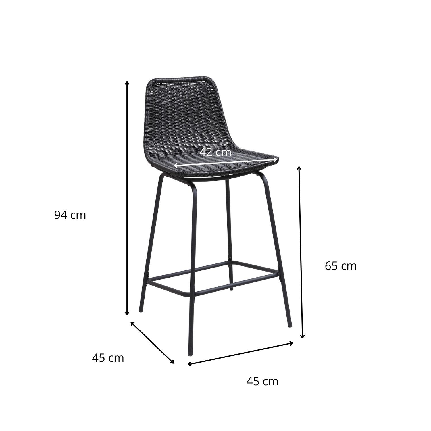 Lot de 2 tabourets d'ilot et bar 65 cm en métal et rotin synthétique