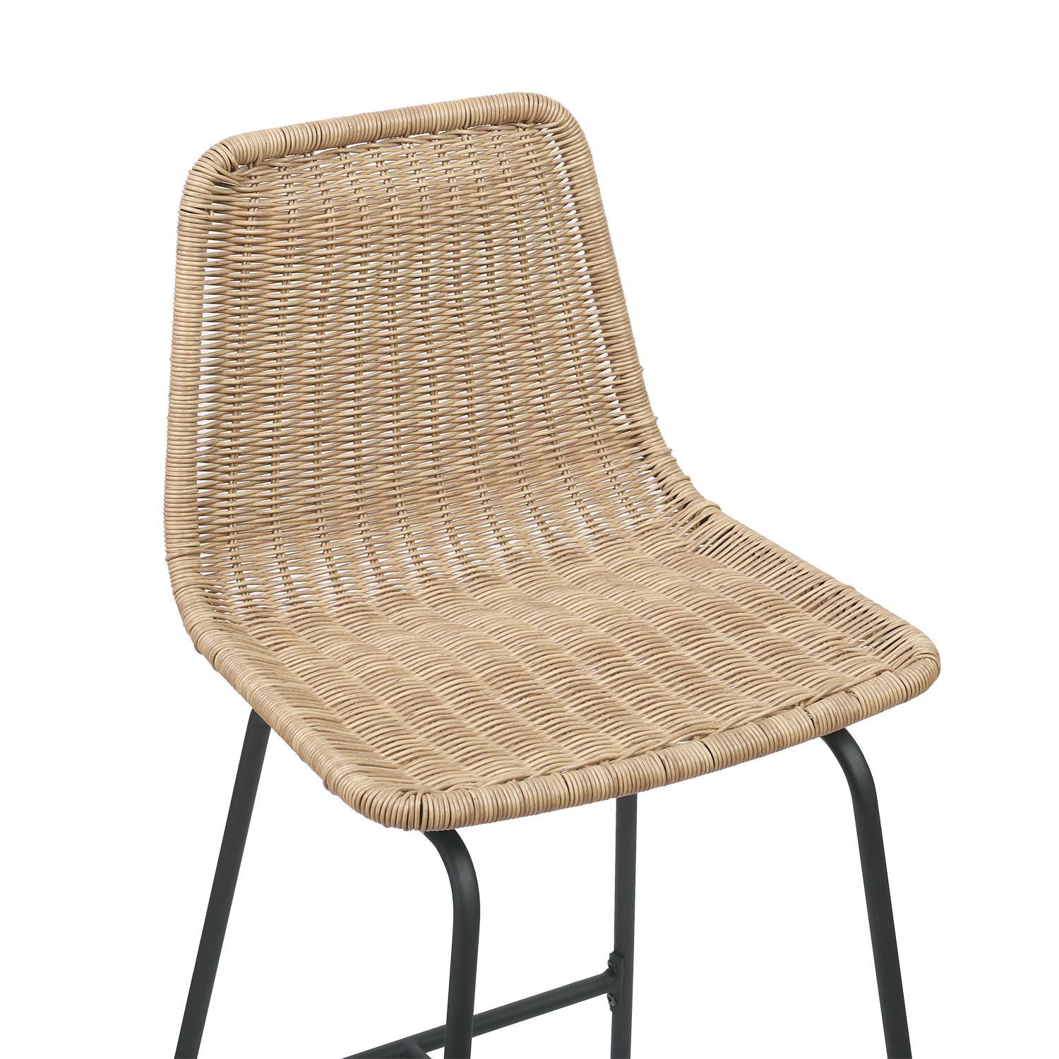 Lot de 2 tabourets de bar et d'ilot 65 cm en rotin synthétique noir et métal