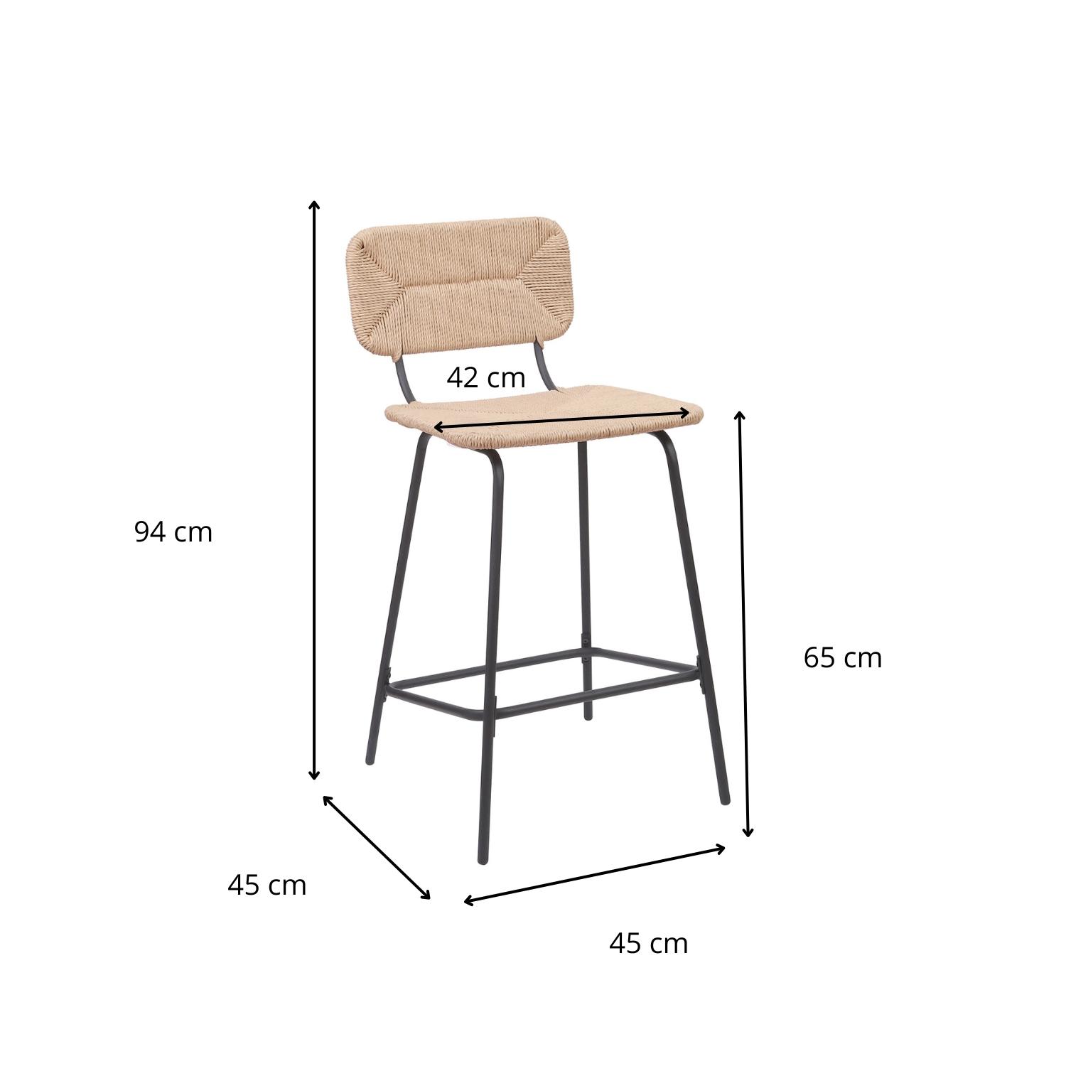 Lot de 2 tabourets d'ilot et bar 65 cm en rotin synthétique et métal