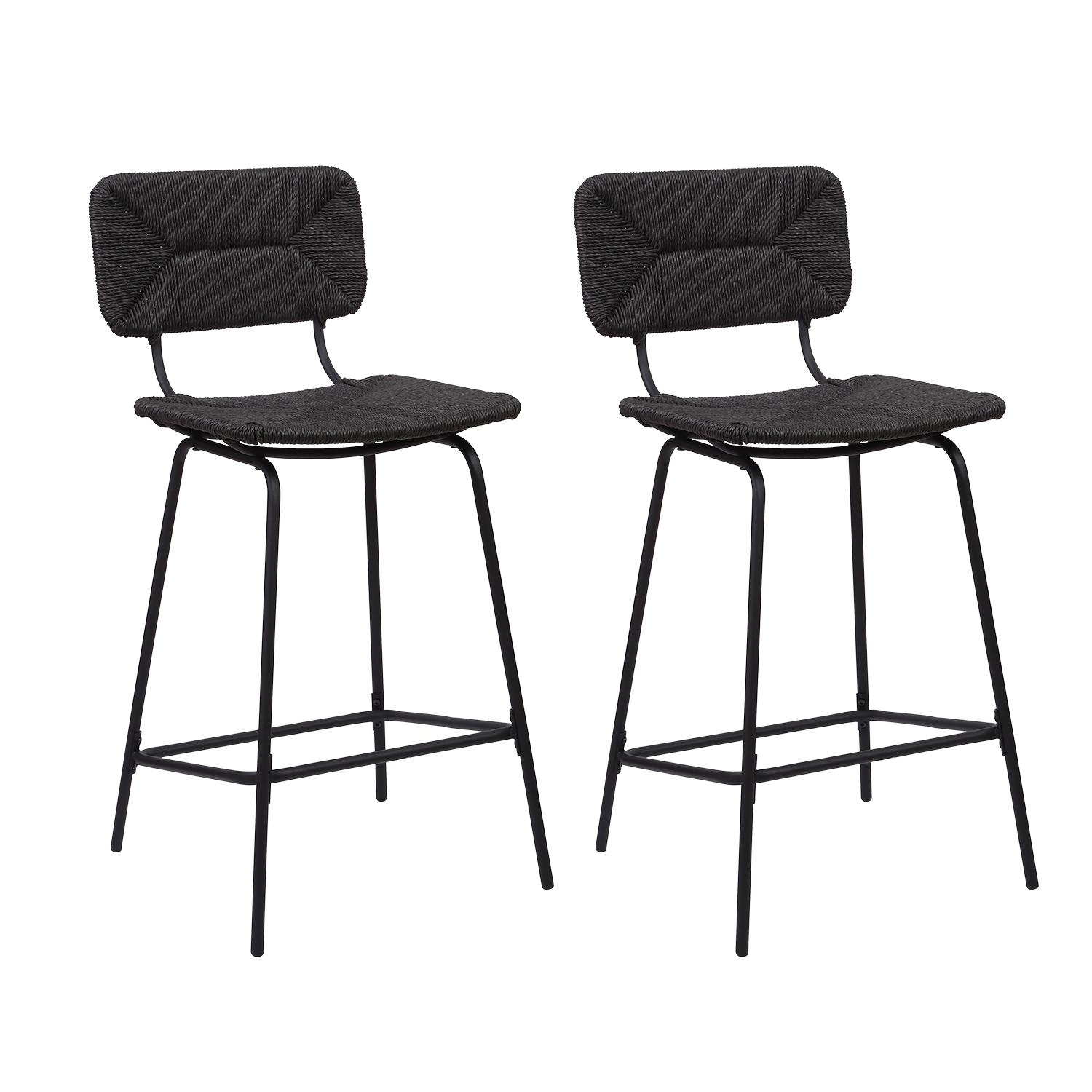 Lot de 2 tabourets d'ilot et bar 65 cm en rotin synthétique et métal