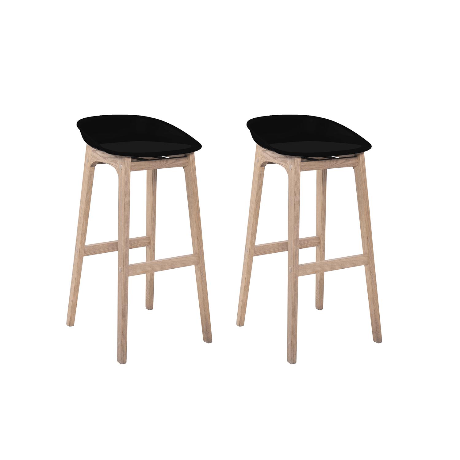 Lot de 4 tabourets de bar 75 cm en chêne et assise blanche