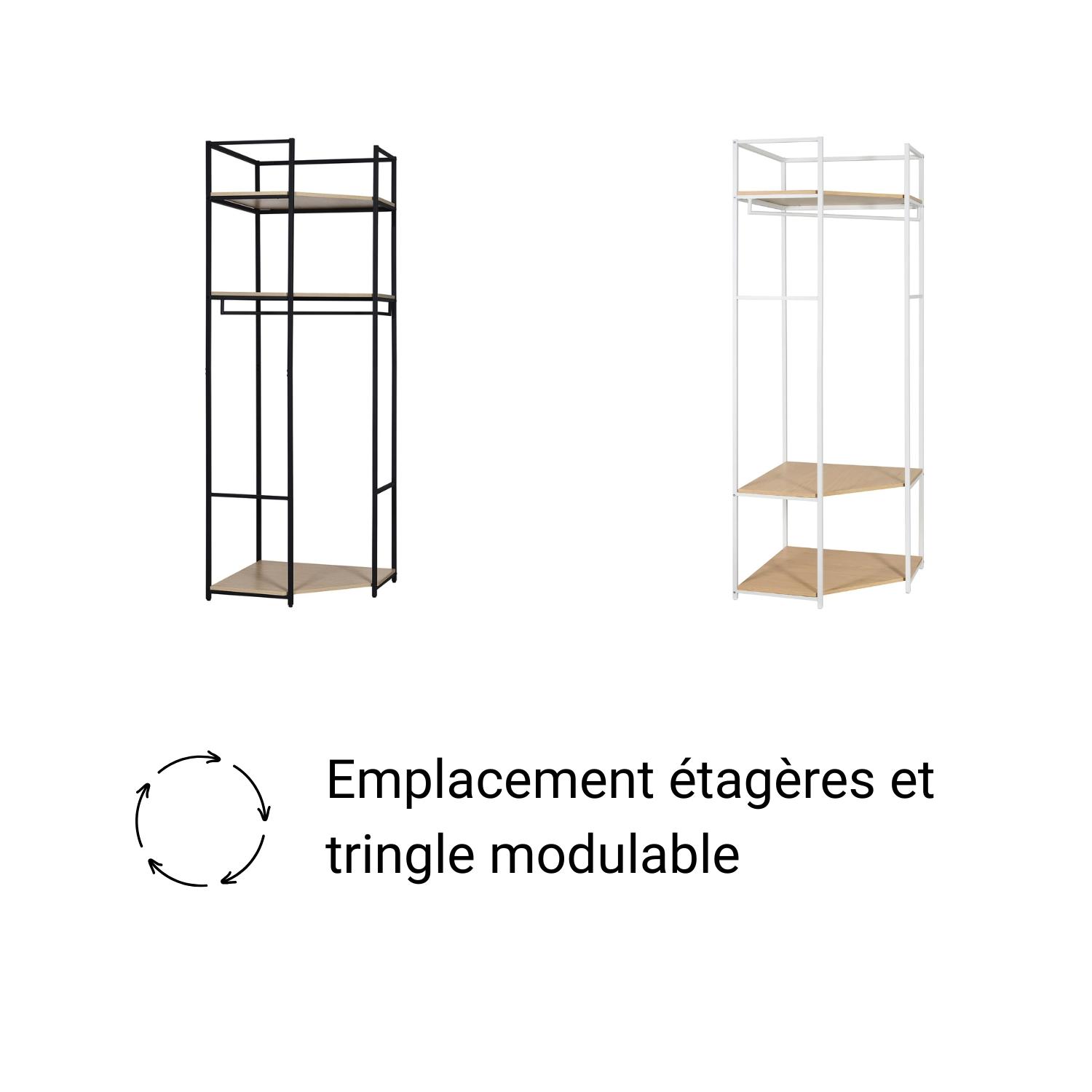 Portant d'angle bois et métal Blanc L70 x H200cm