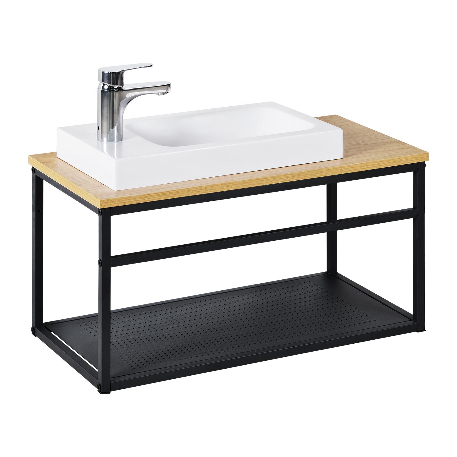 Ensemble meuble lave-mains vasque blanche WILO avec robinet chromé