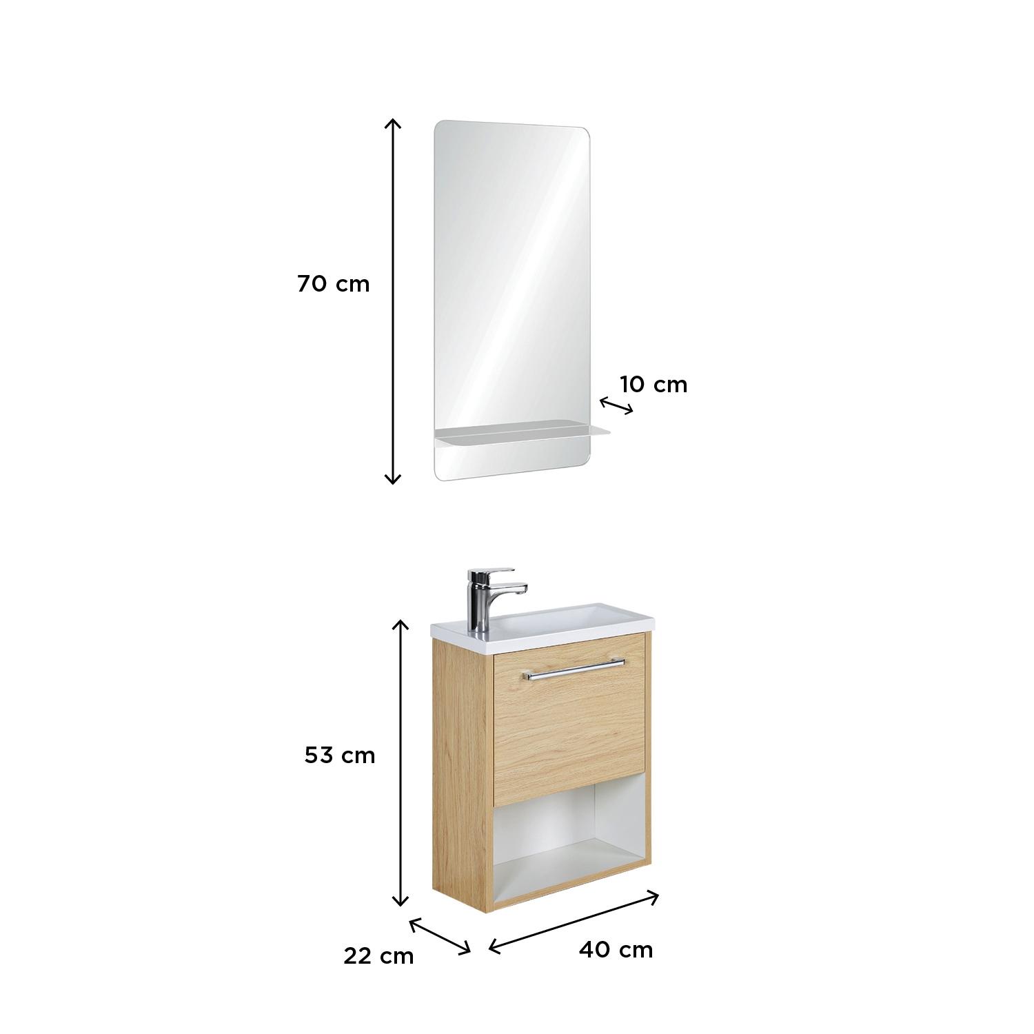 Ensemble meuble lave-mains NIKA + robinet GRIFO + Miroir SIMONA