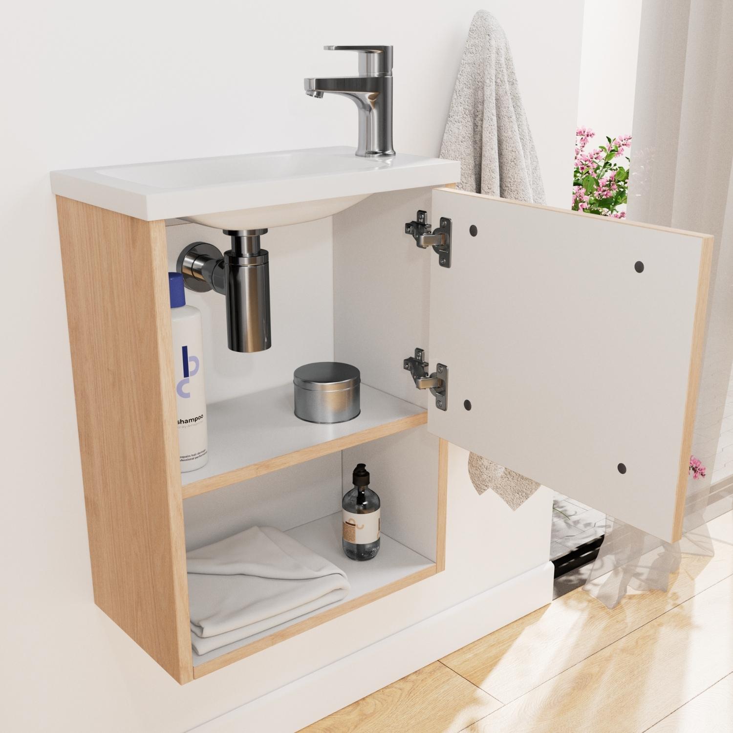 Ensemble meuble lave-mains NIKA + robinet GRIFO + Miroir PEPPER