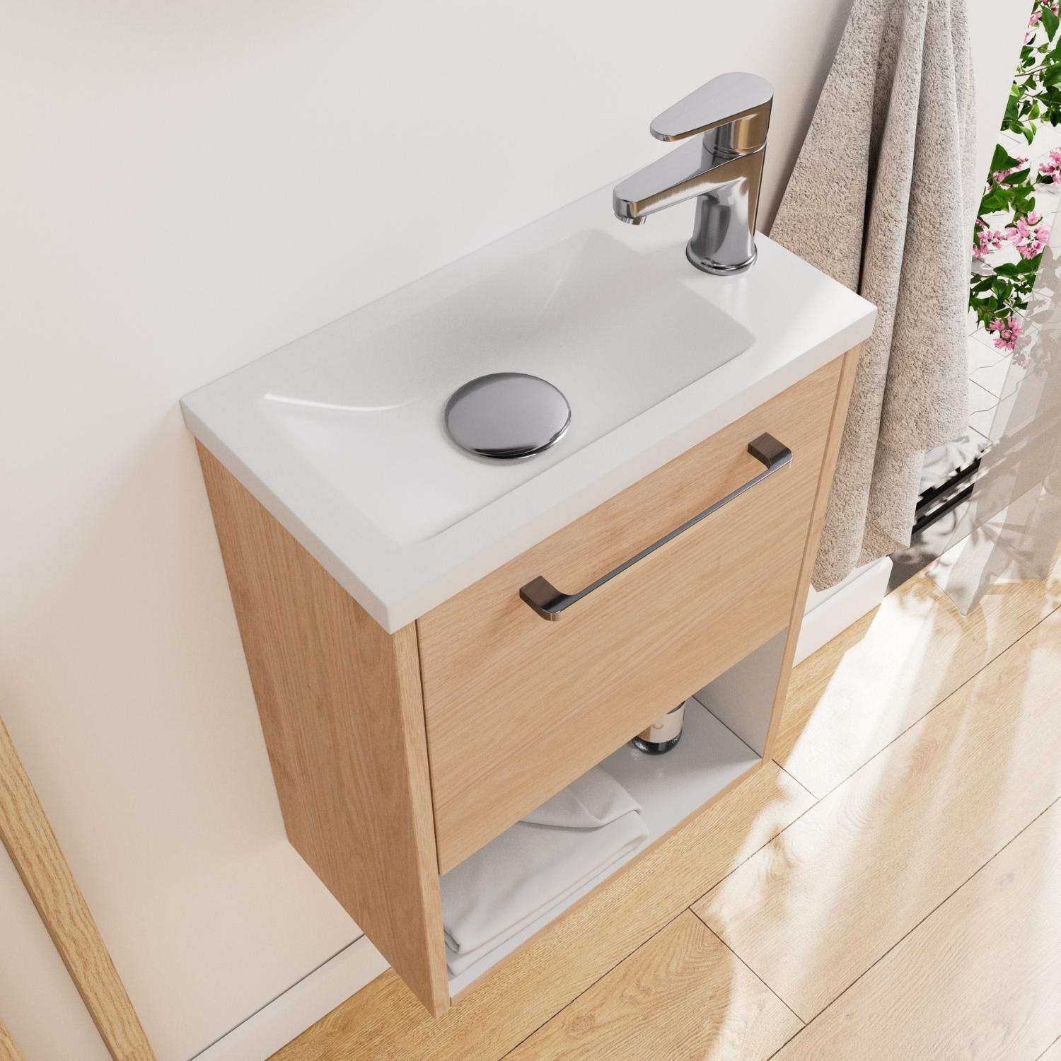 Ensemble meuble lave-mains NIKA + robinet GRIFO + Miroir PEPPER