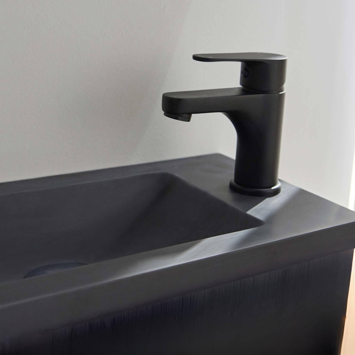 Ensemble meuble lave-mains noir carbone + miroir