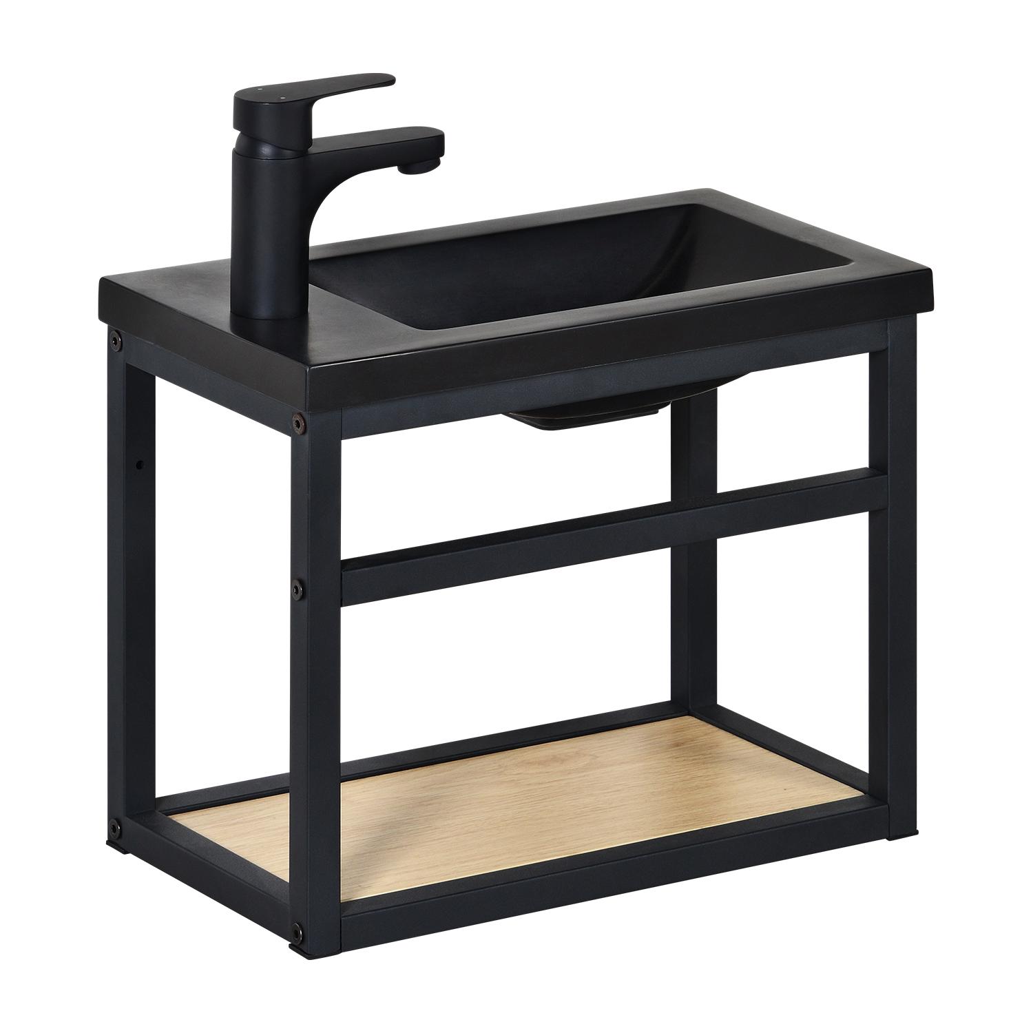 Ensemble meuble lave-mains noir en métal SAO avec robinet noir