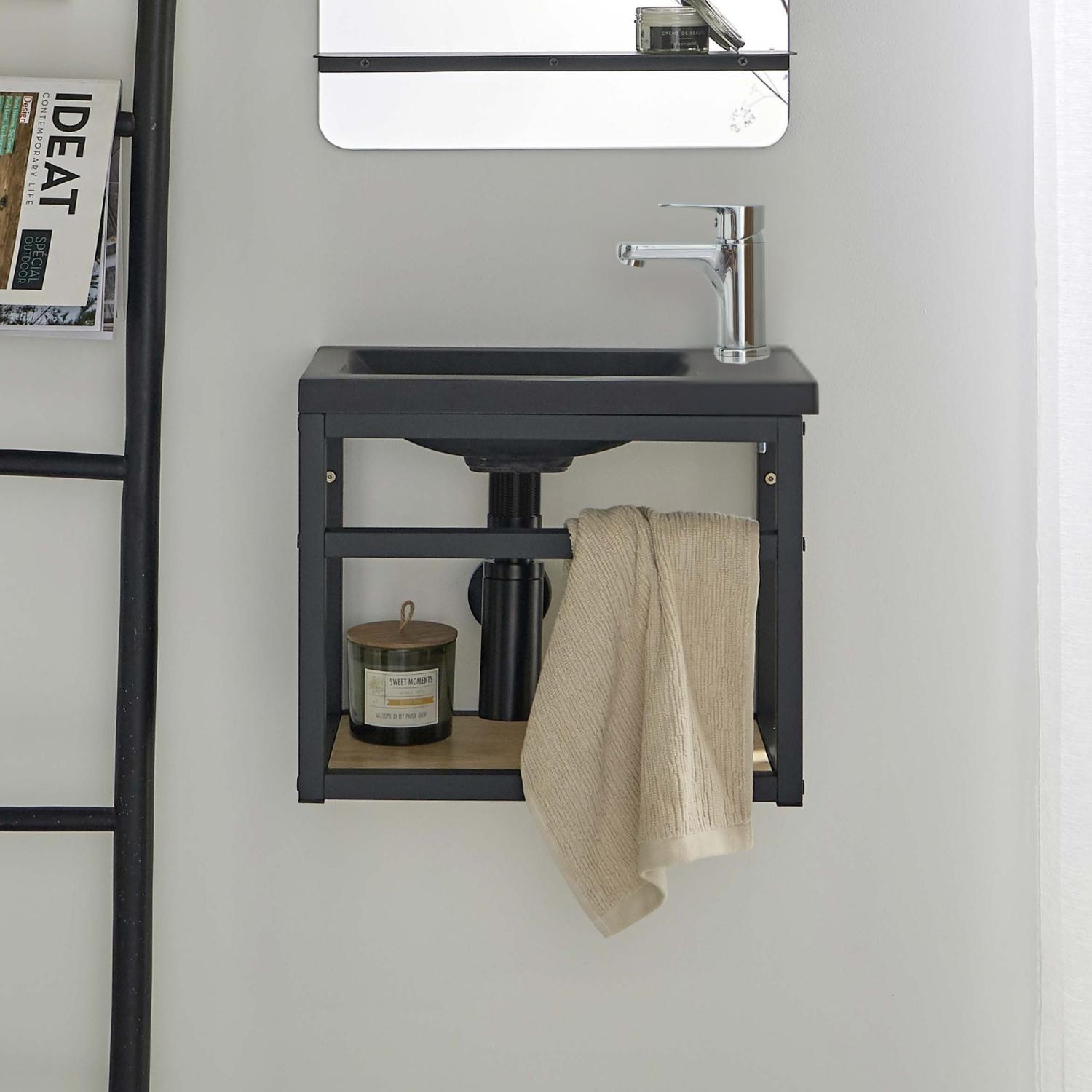 Ensemble meuble lave-mains noir SAO avec robinet chromé