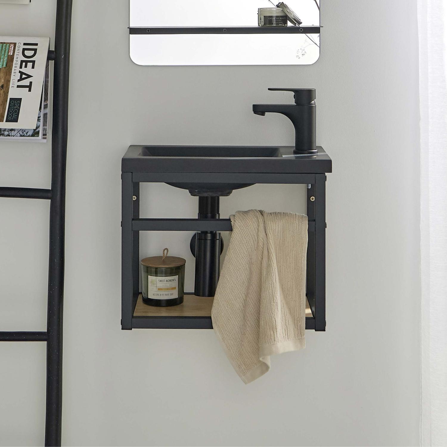 Meuble lave-mains gain de place avec vasque résine 40x32.5cm