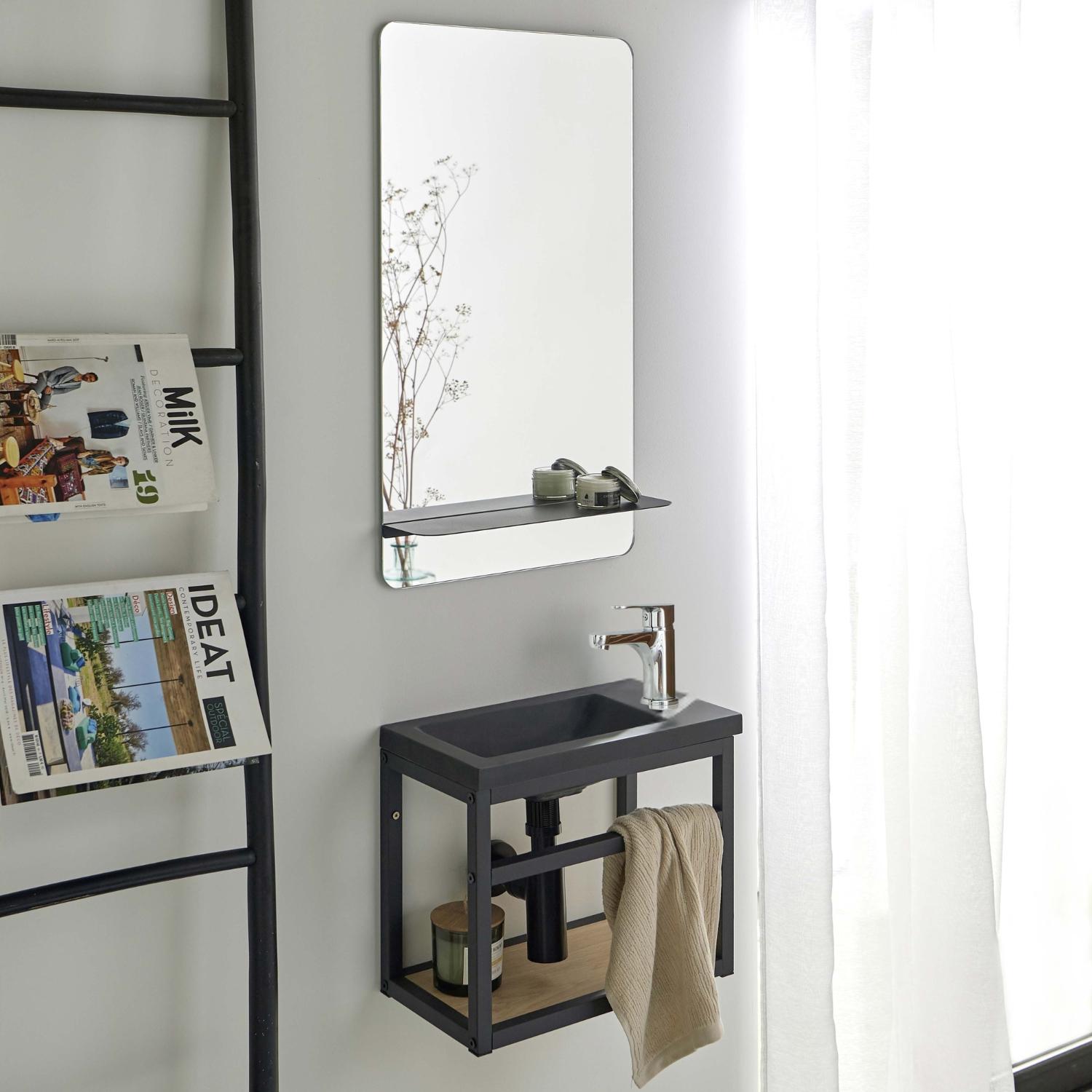 Ensemble meuble lave-mains noir SAO + miroir + robinet chromé